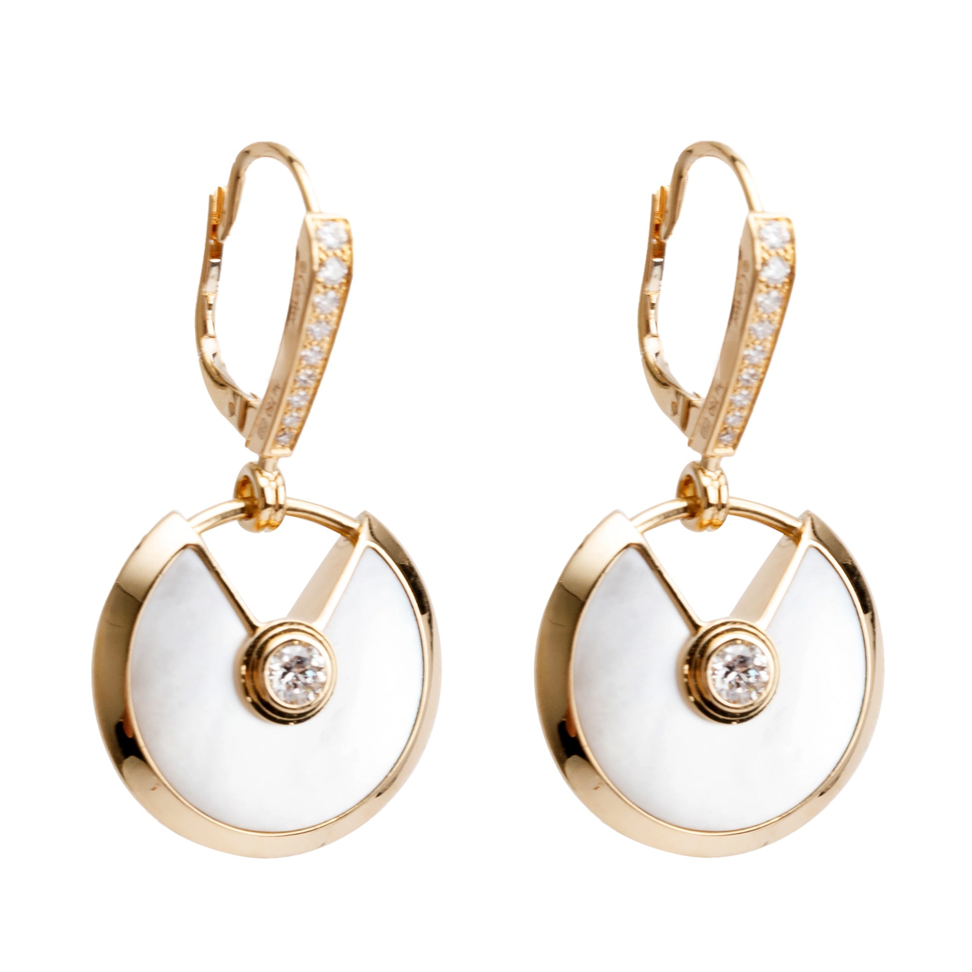 Cartier 18k Yellow Gold Mother of Pearl & Diamond Amulette de Cartier Earrings
