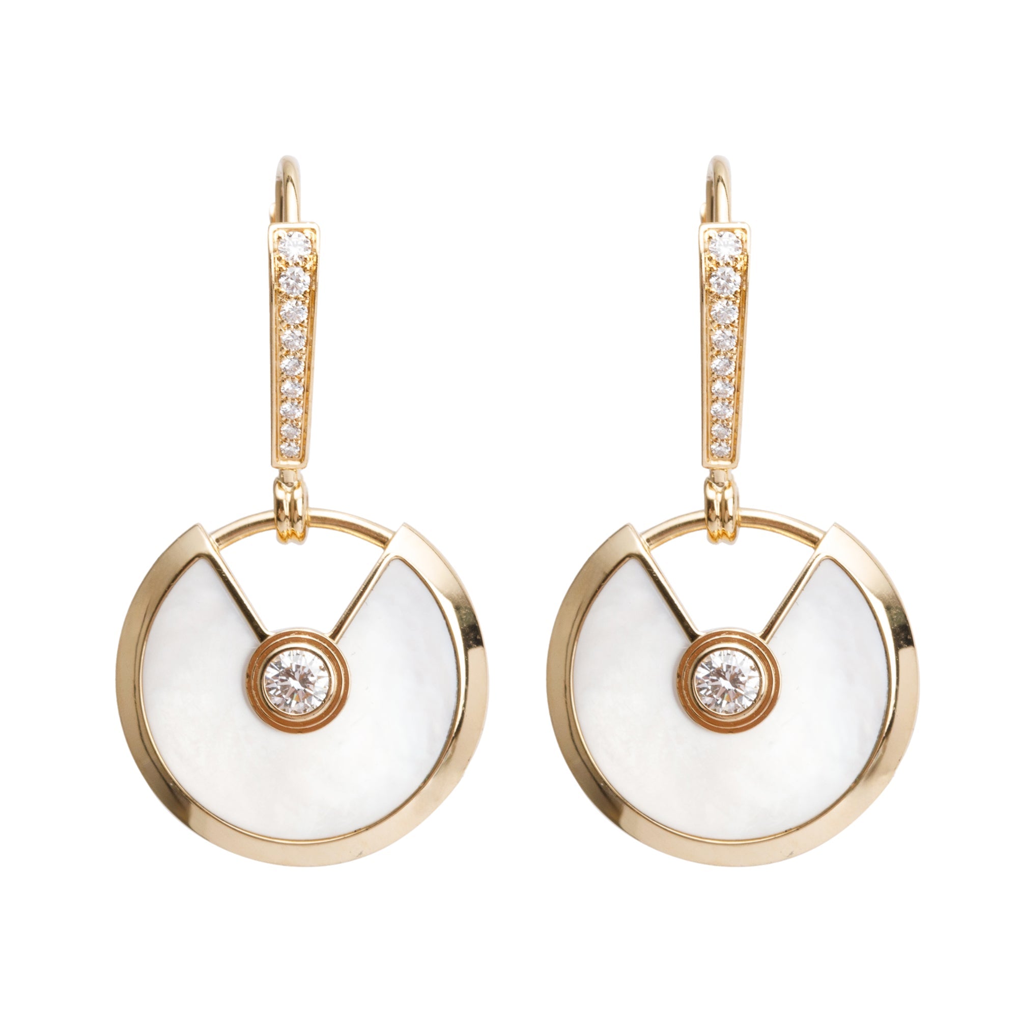 Cartier 18k Yellow Gold Mother of Pearl & Diamond Amulette de Cartier Earrings