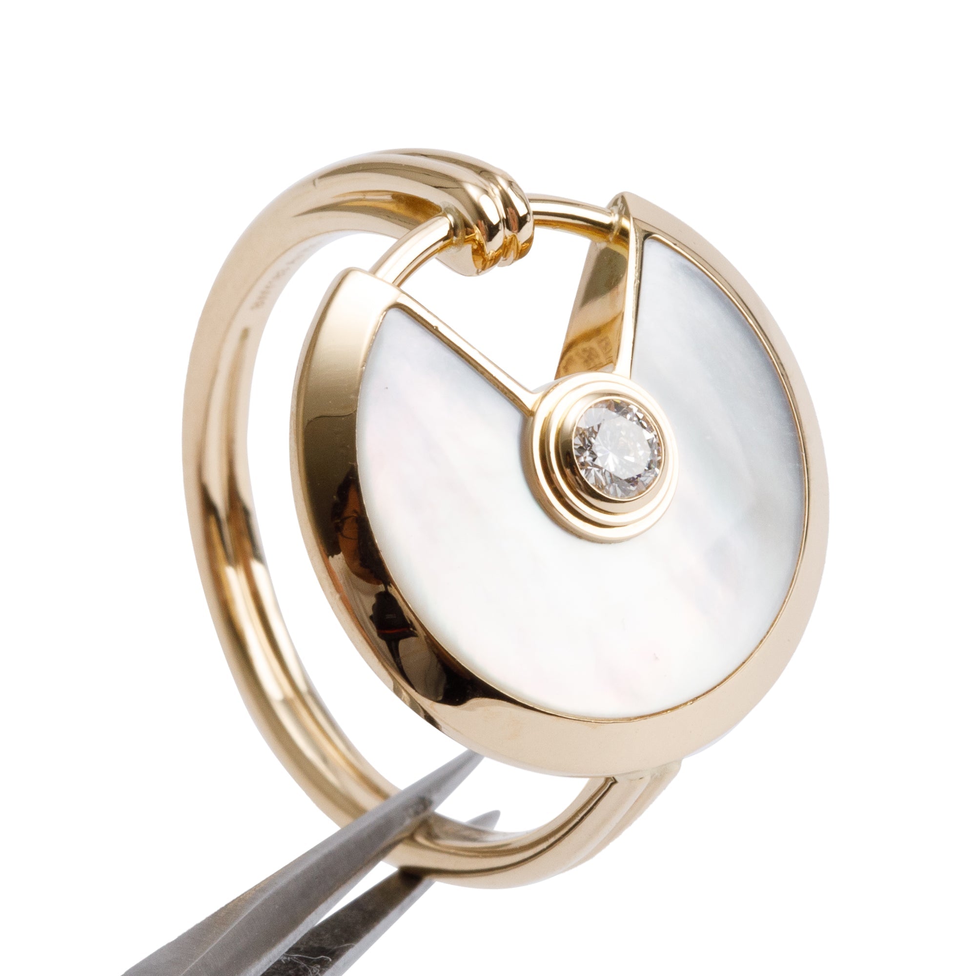 Cartier 18k Yellow Gold Mother of Pearl & Diamond Amulette de Cartier Ring, Size 55 7 1/4