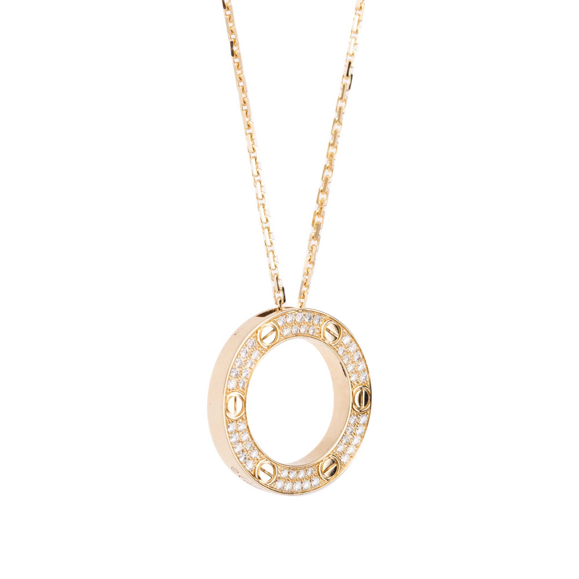 Cartier 18k Yellow Gold Pave Diamond Love Pendant Necklace w/ Box & Certificate