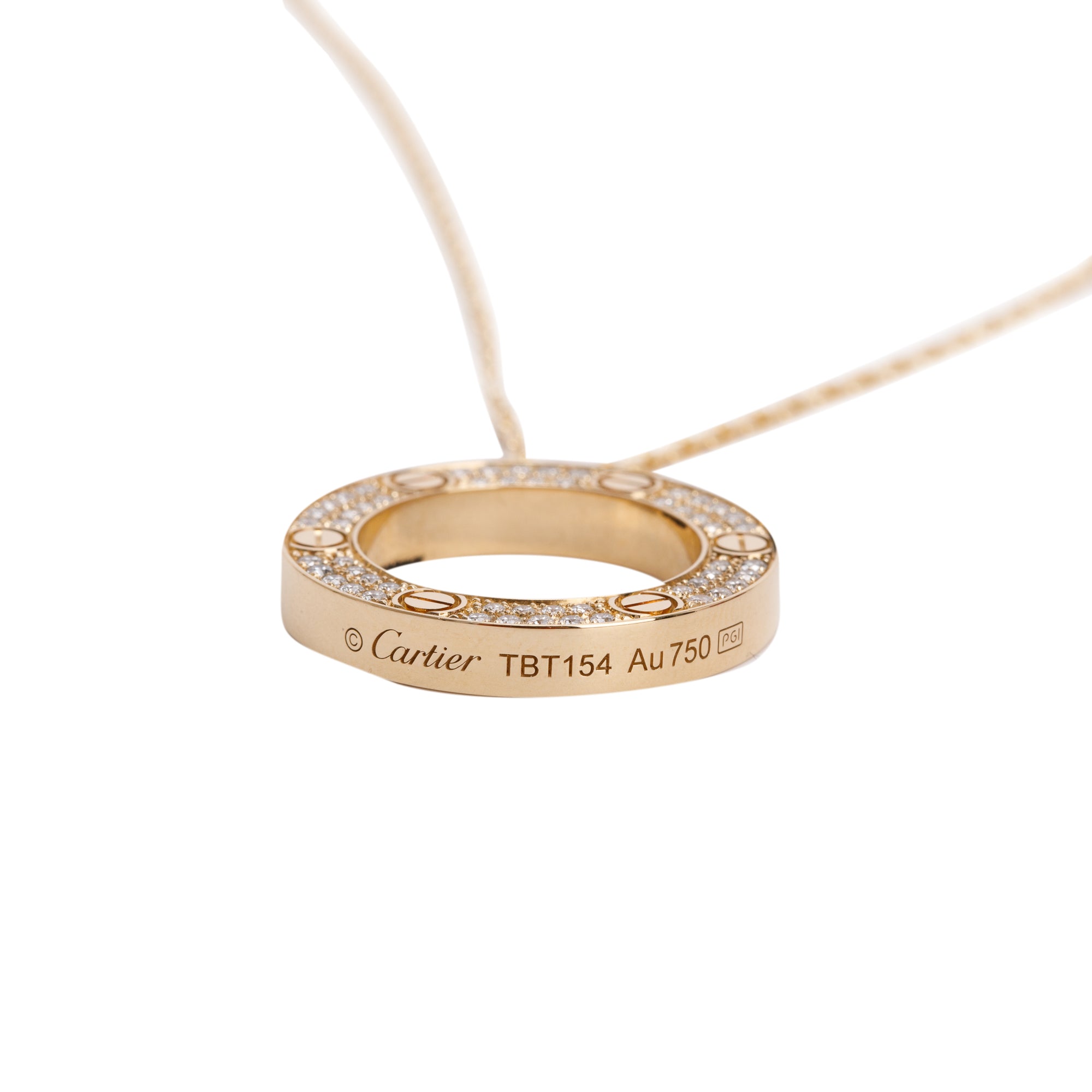 Cartier 18k Yellow Gold Pave Diamond Love Pendant Necklace w/ Box & Certificate