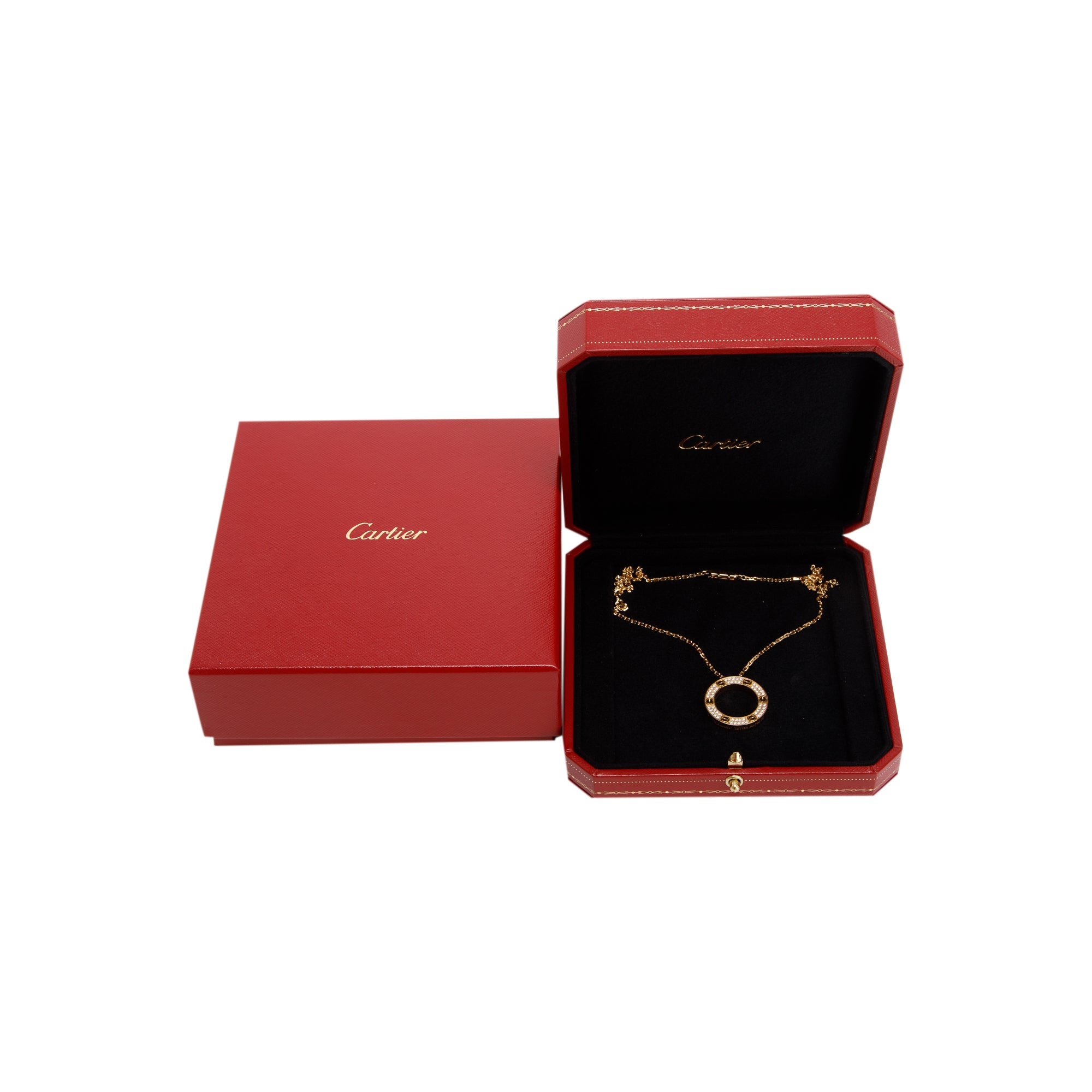 Cartier 18k Yellow Gold Pave Diamond Love Pendant Necklace w/ Box & Certificate