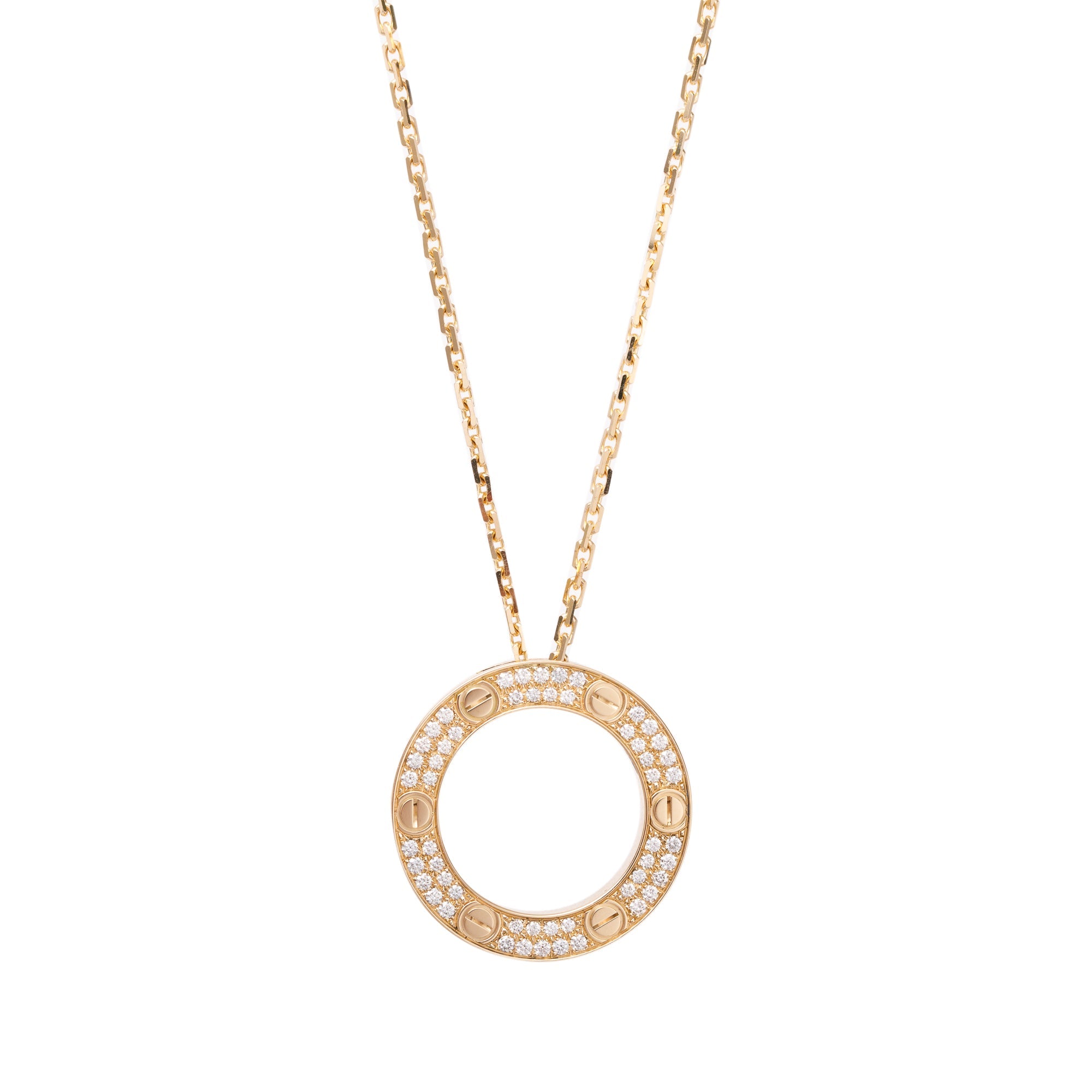 Cartier 18k Yellow Gold Pave Diamond Love Pendant Necklace w/ Box & Certificate