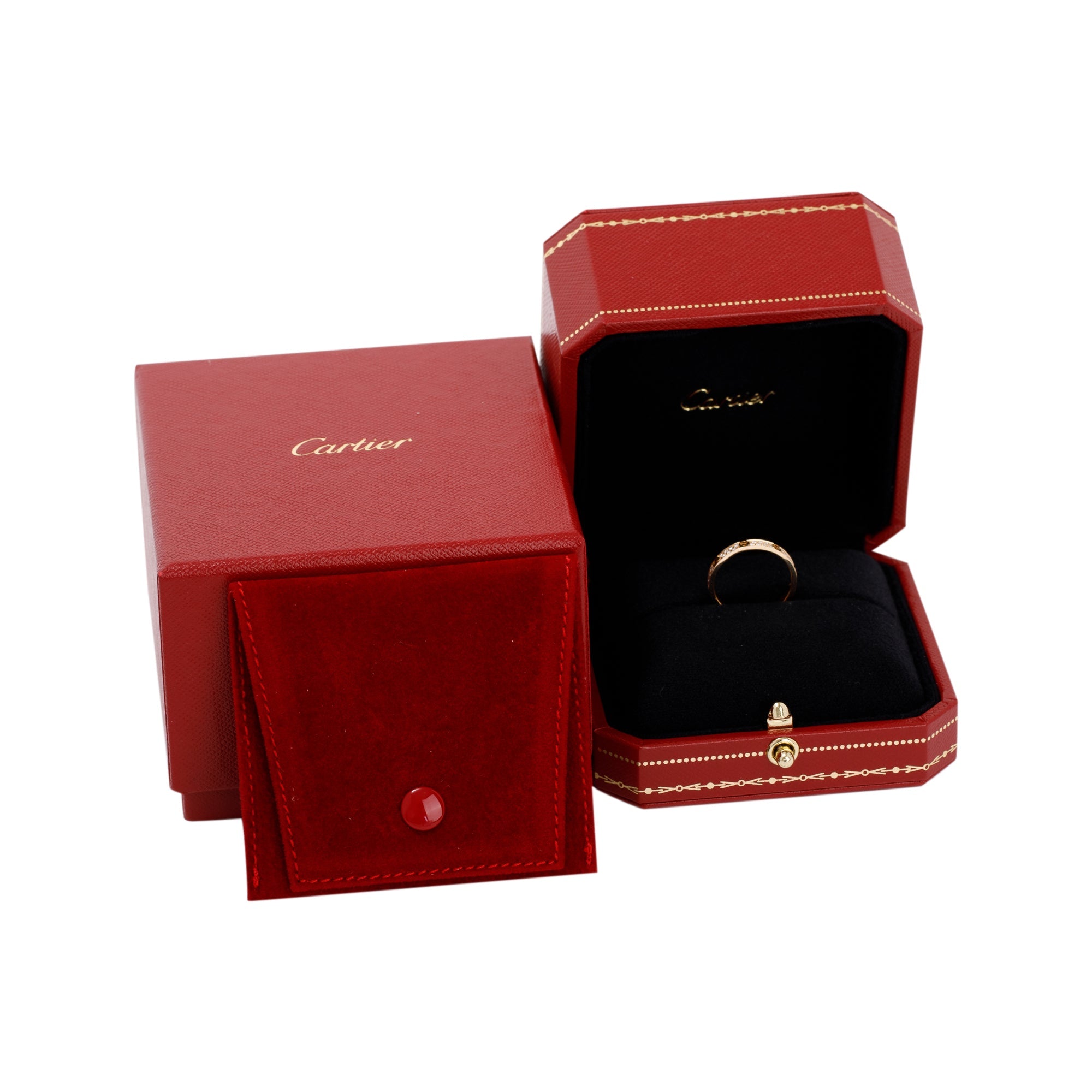 Cartier 18k Yellow Gold Pave Diamond Love Ring, Small Model w/ Box, Receipt & Certificate