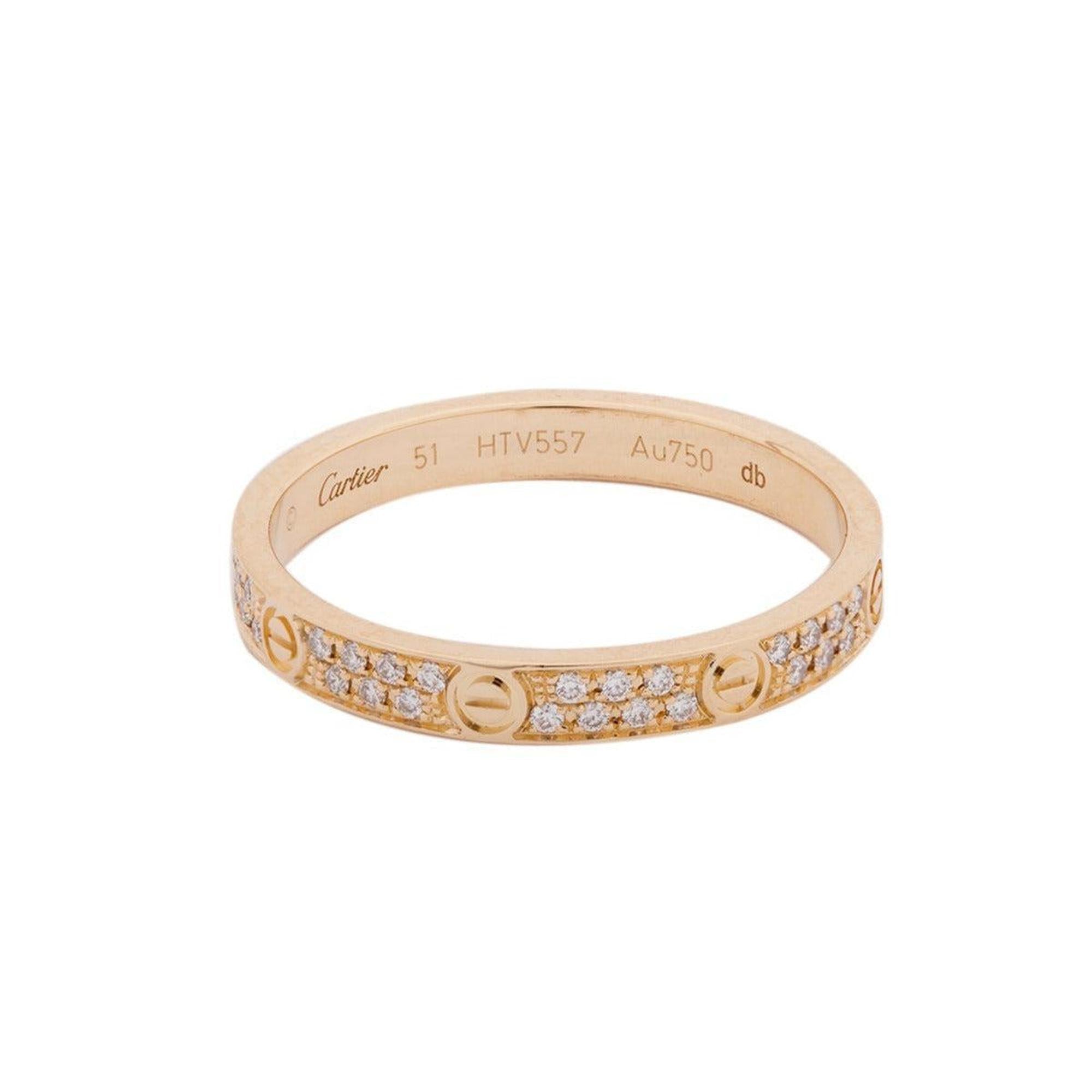 Cartier 18k Yellow Gold Pave Diamond Love Ring, Small Model