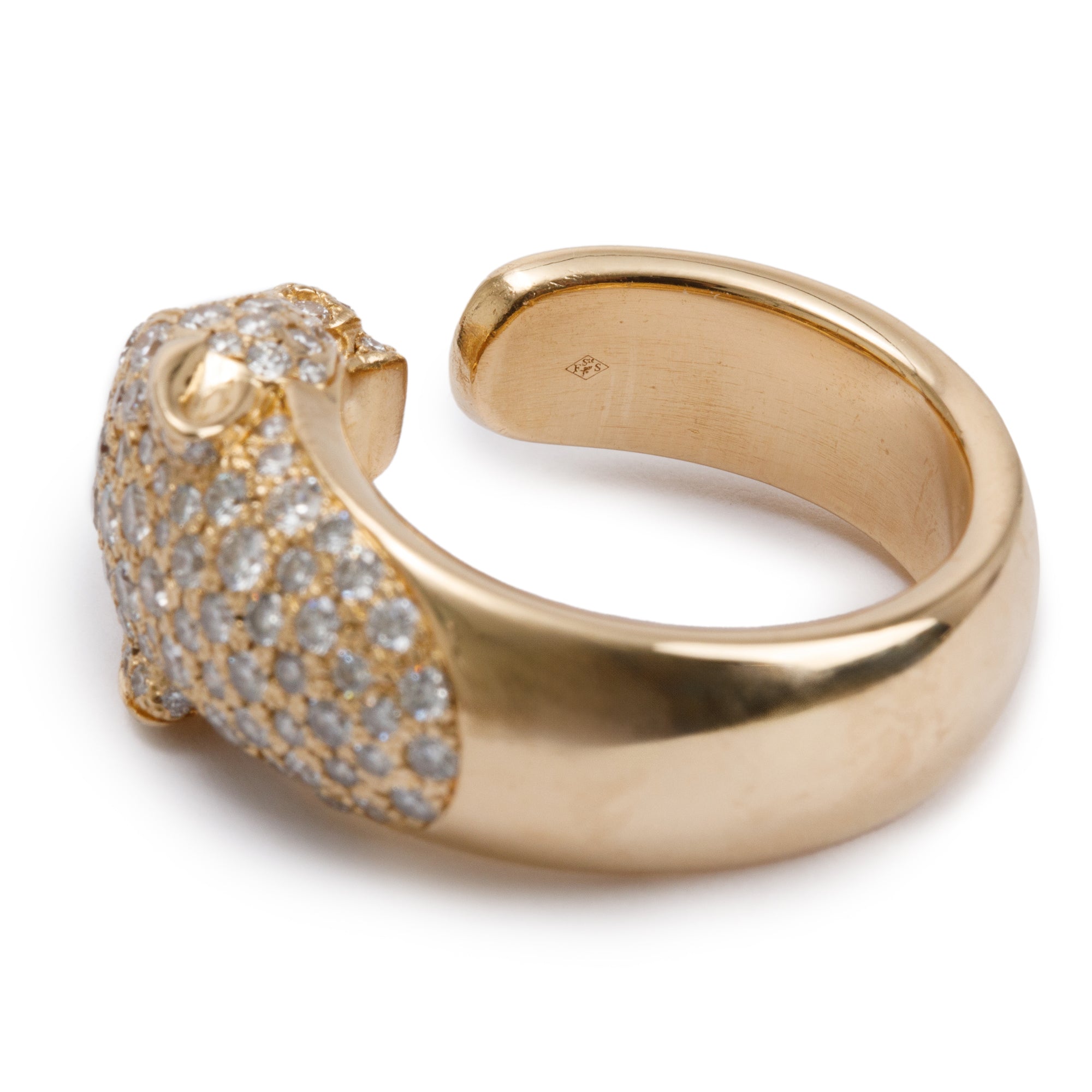 Cartier 18k Yellow Gold Pave Diamond, Onyx & Emearld Panthere de Cartier Ring, Size 53 6.5