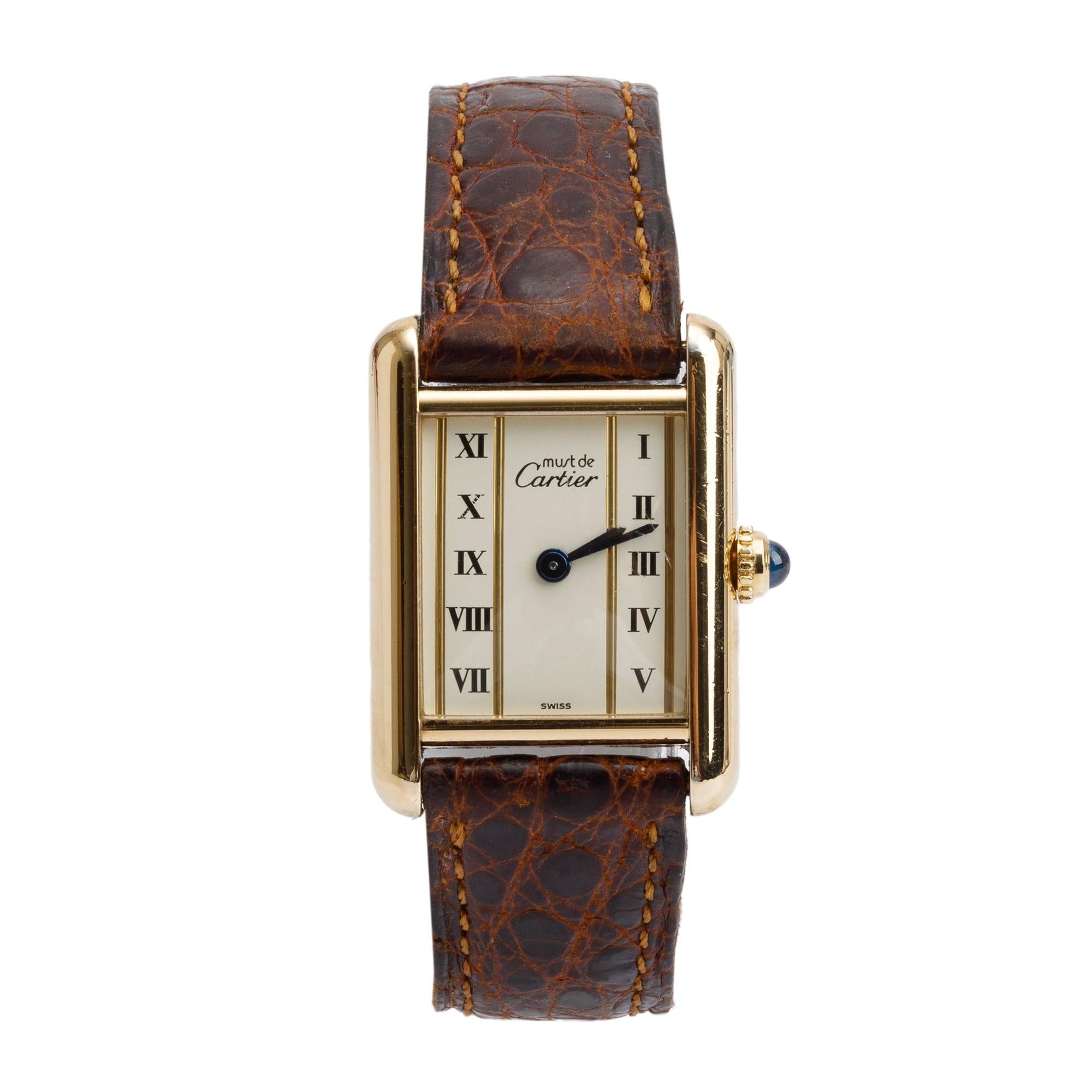 Cartier 18k Yellow Gold Vermeil Sterling Silver Must de Cartier Tank Watch 5057 w/ Papers