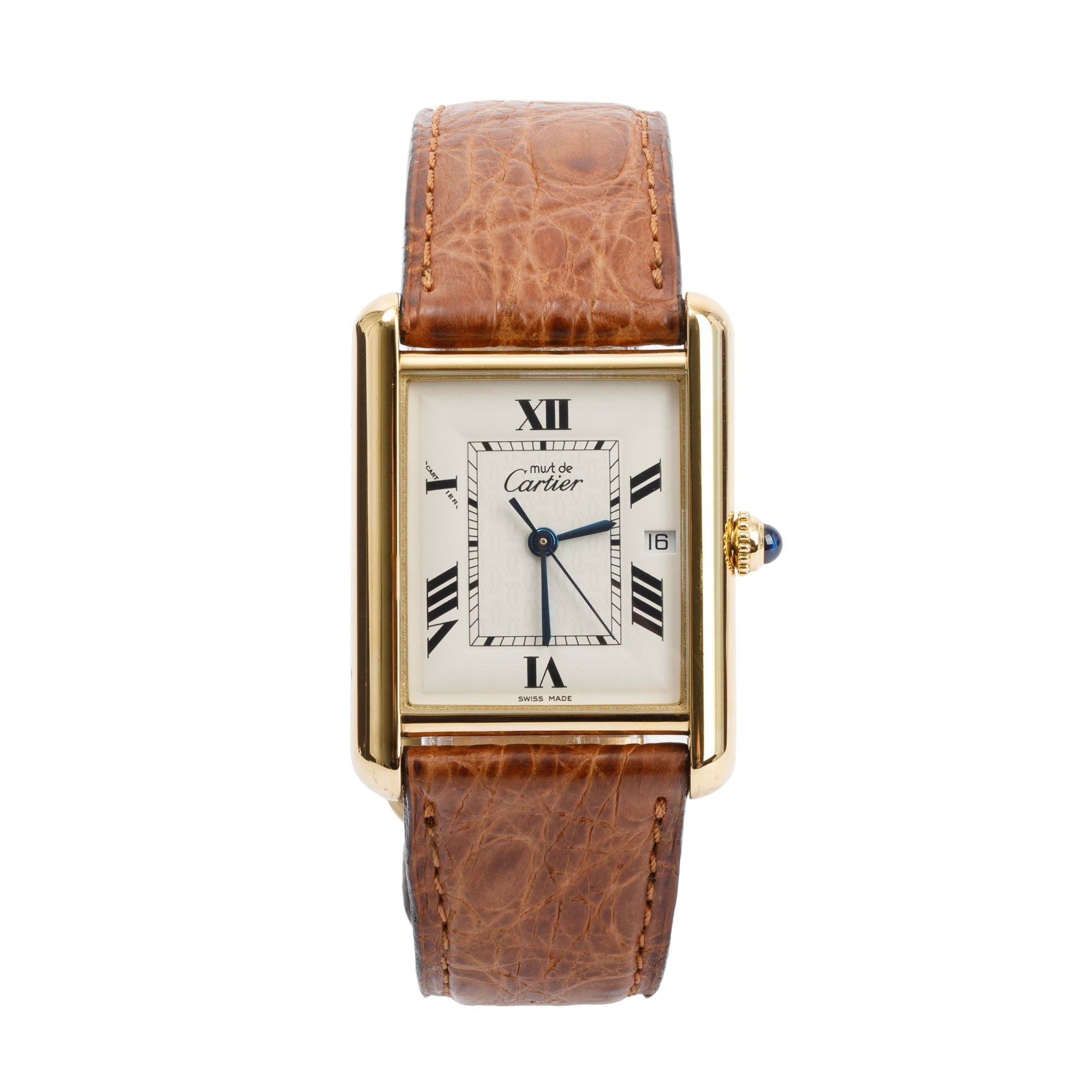 Cartier 18k Yellow Gold Vermeil Sterling Silver Must de Cartier Tank XL Watch w/ Box & Papers