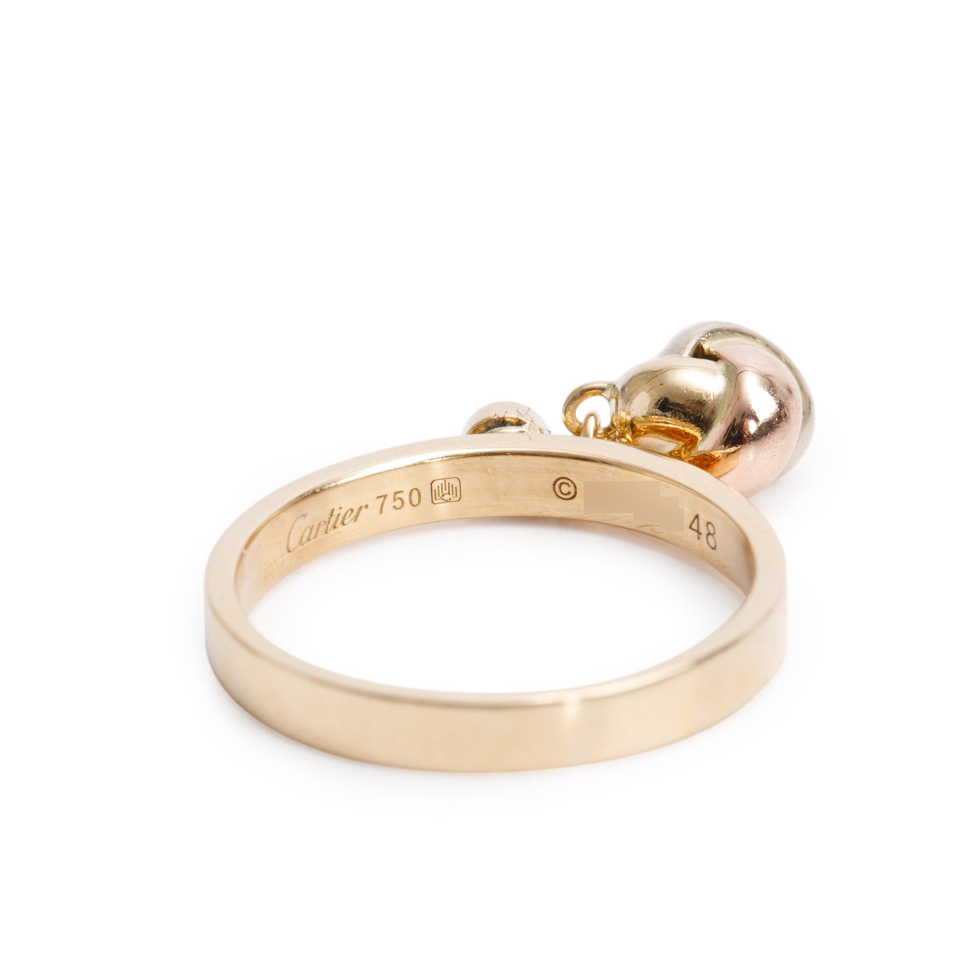 Cartier 18k Yellow, White & Rose Gold Diamond Baby Trinity Ball Ring, Size 7