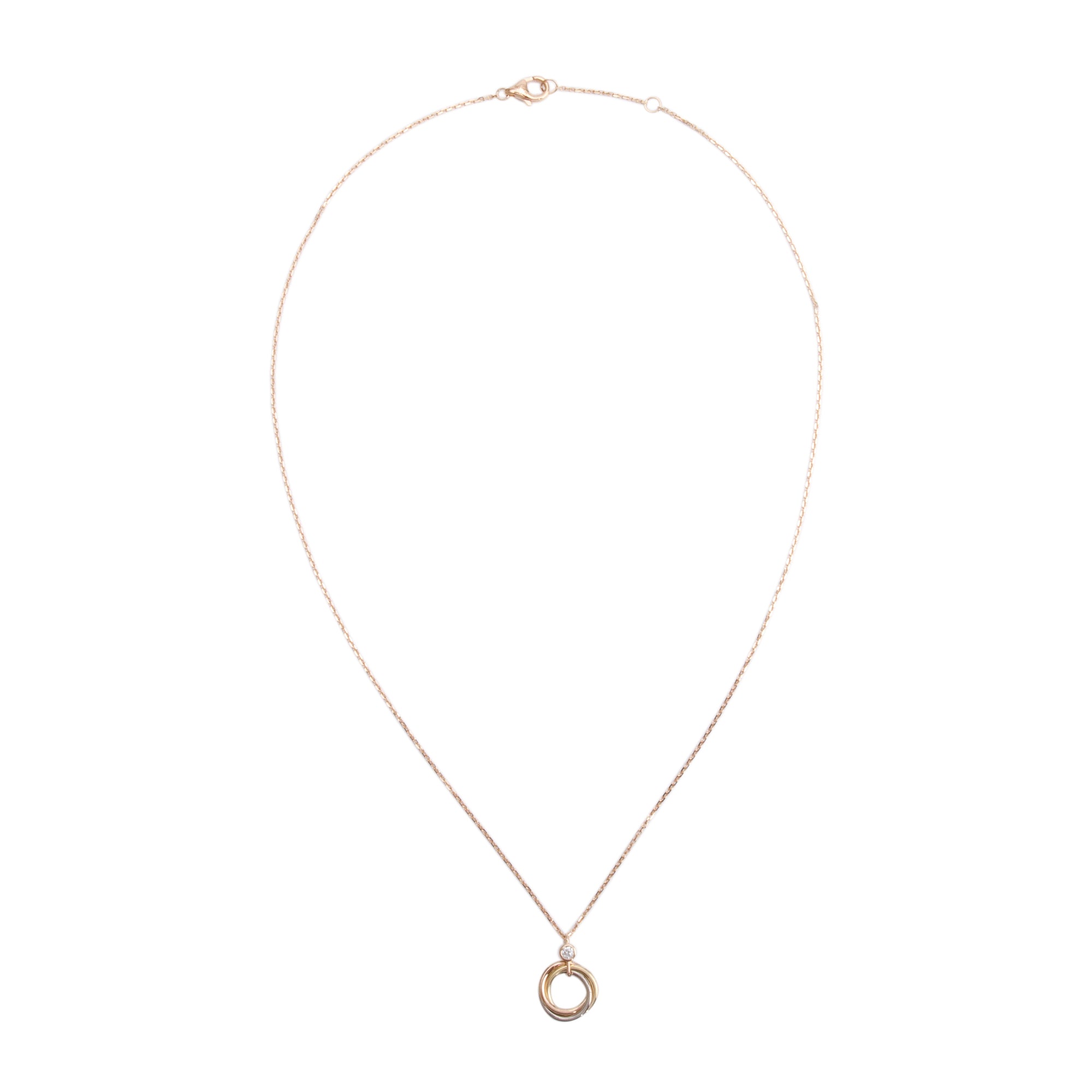 Cartier 18k Yellow, White & Rose Gold Diamond Trinity Pendant Necklace w/ Box, Receipt & Certificate