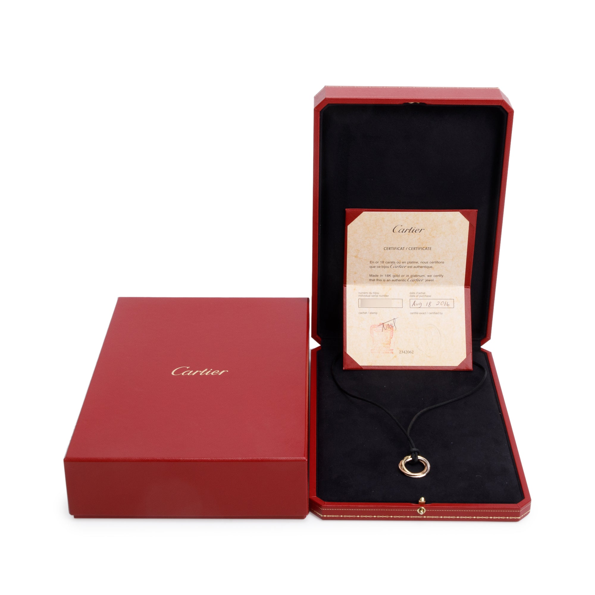 Cartier 18k Yellow, White & Rose Gold Trinity Pendant Necklace w/ Box & Certificate