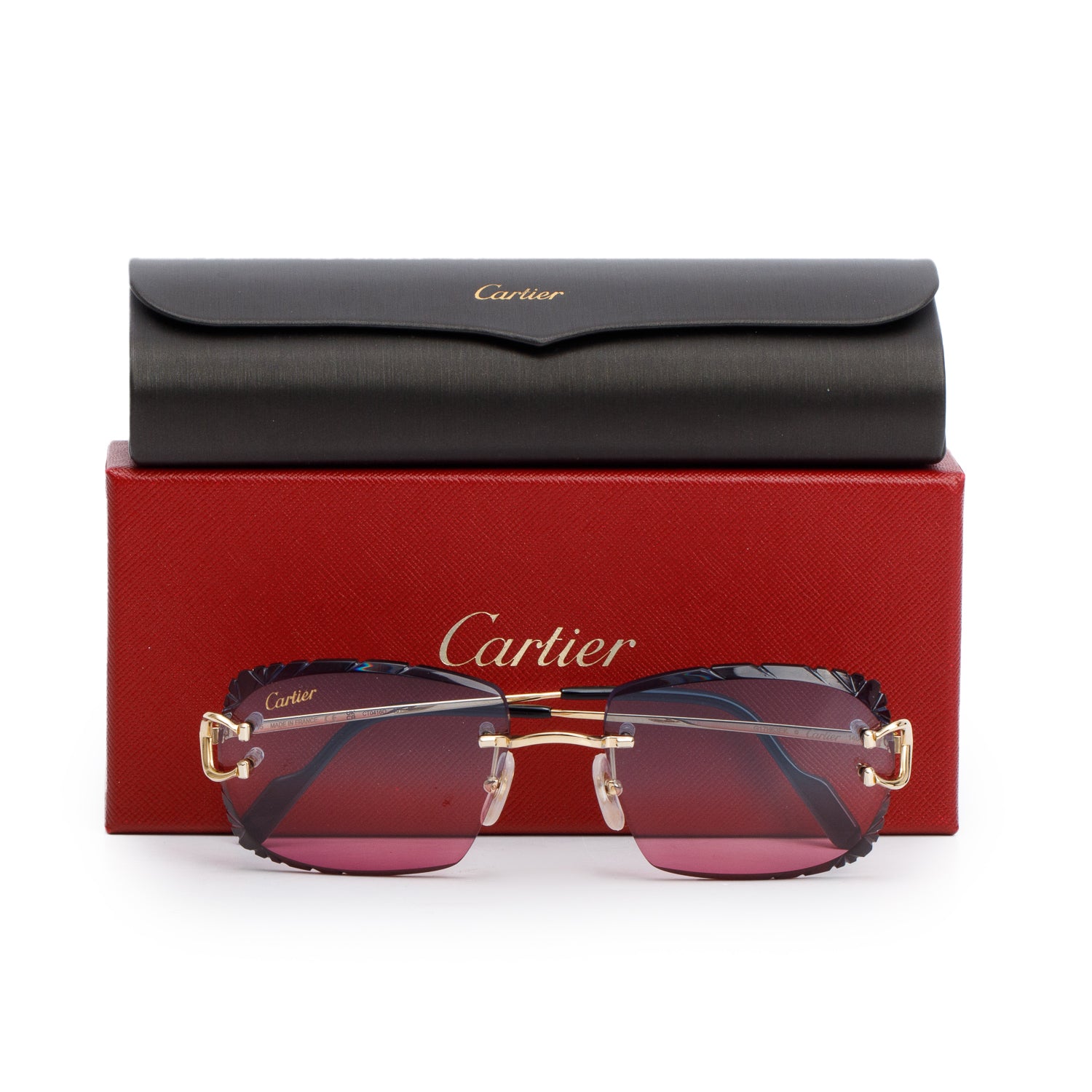 Cartier CT04160 Gold Tone Metal C de Cartier Diamond Cut Sunglasses w/ Box & Case