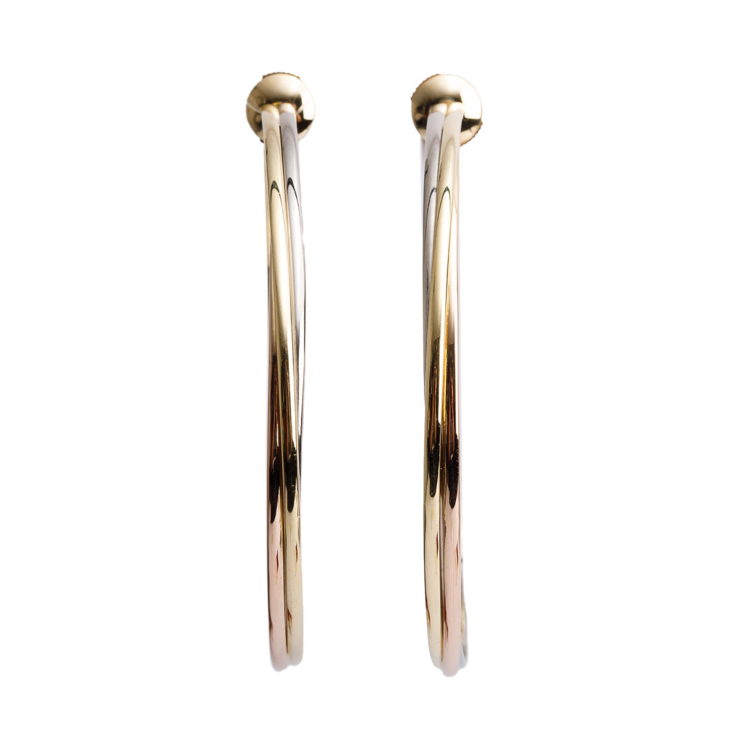 Cartier 18k Yellow, White & Rose Gold Trinity Large Hoop Earrings w/ Certificate