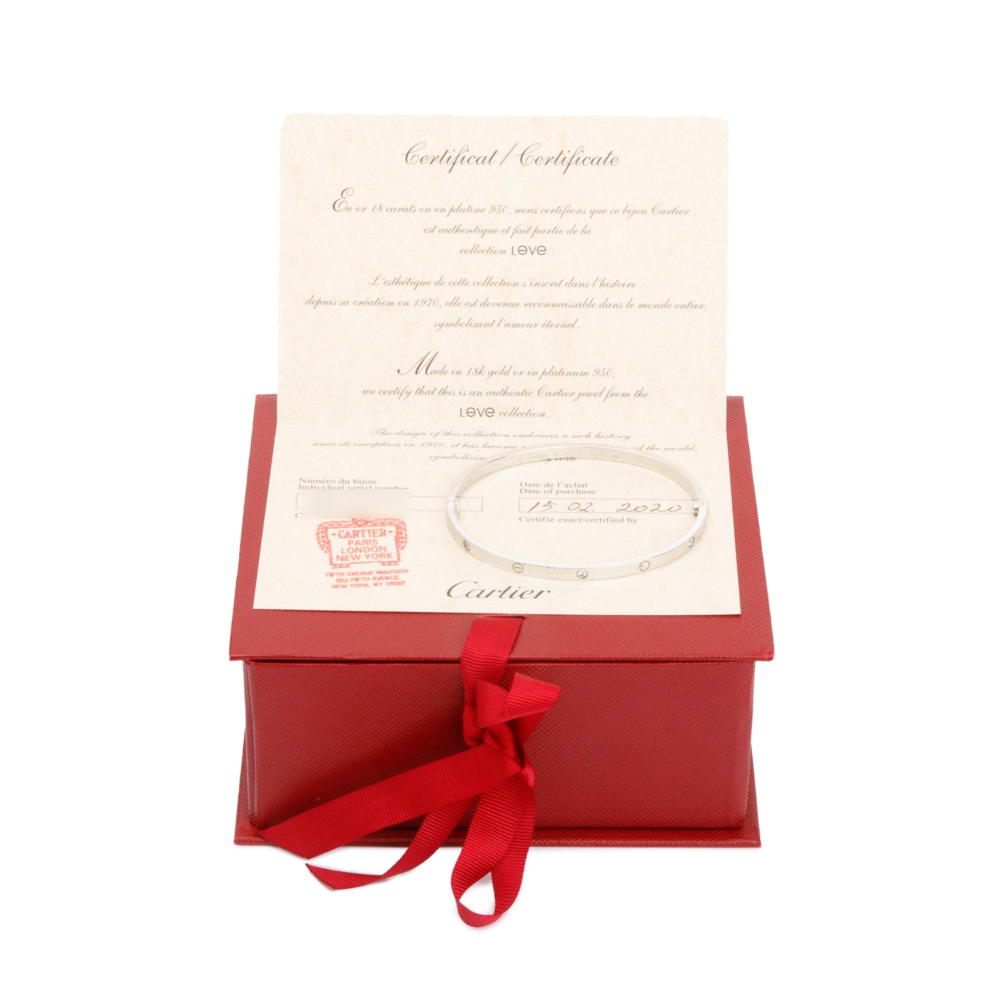 Cartier 2020 18k White Gold 6 Diamond Love Bracelet, Small Model, Size 18 w/ Certificate