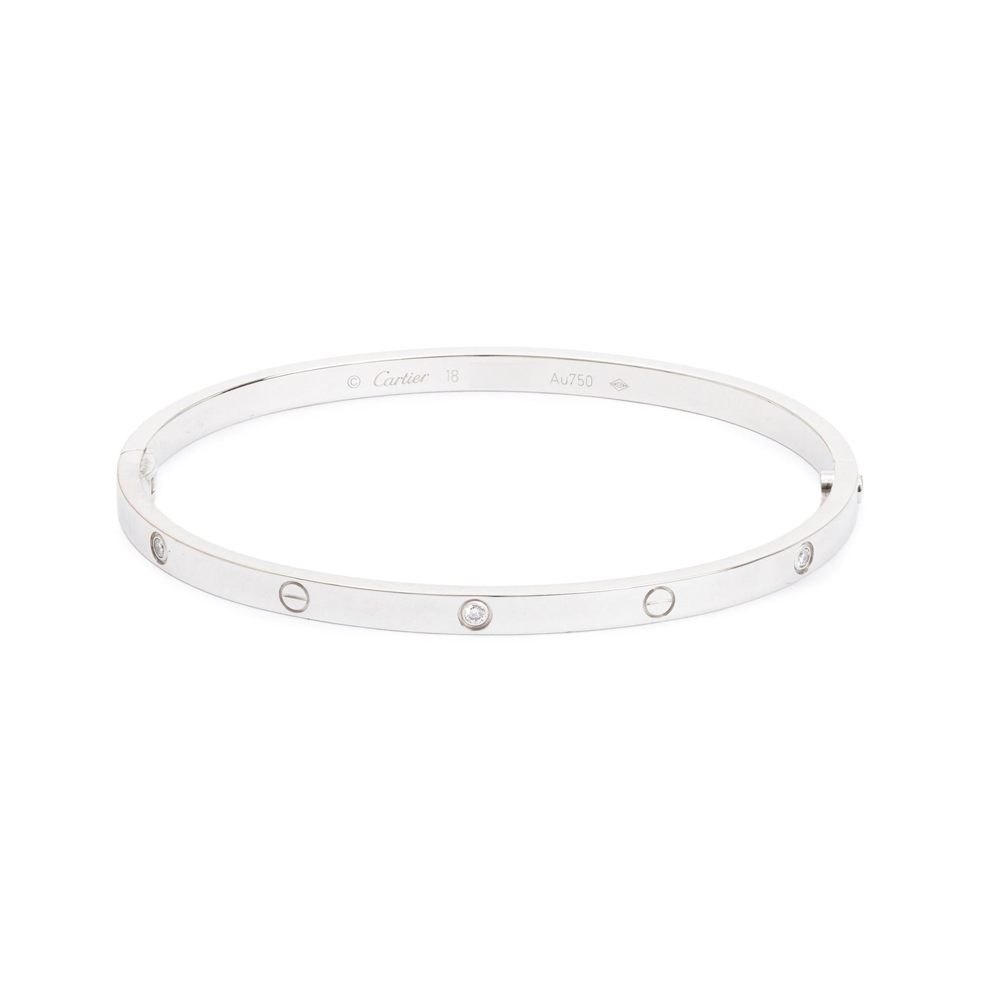 Cartier 2020 18k White Gold 6 Diamond Love Bracelet, Small Model, Size 18 w/ Certificate