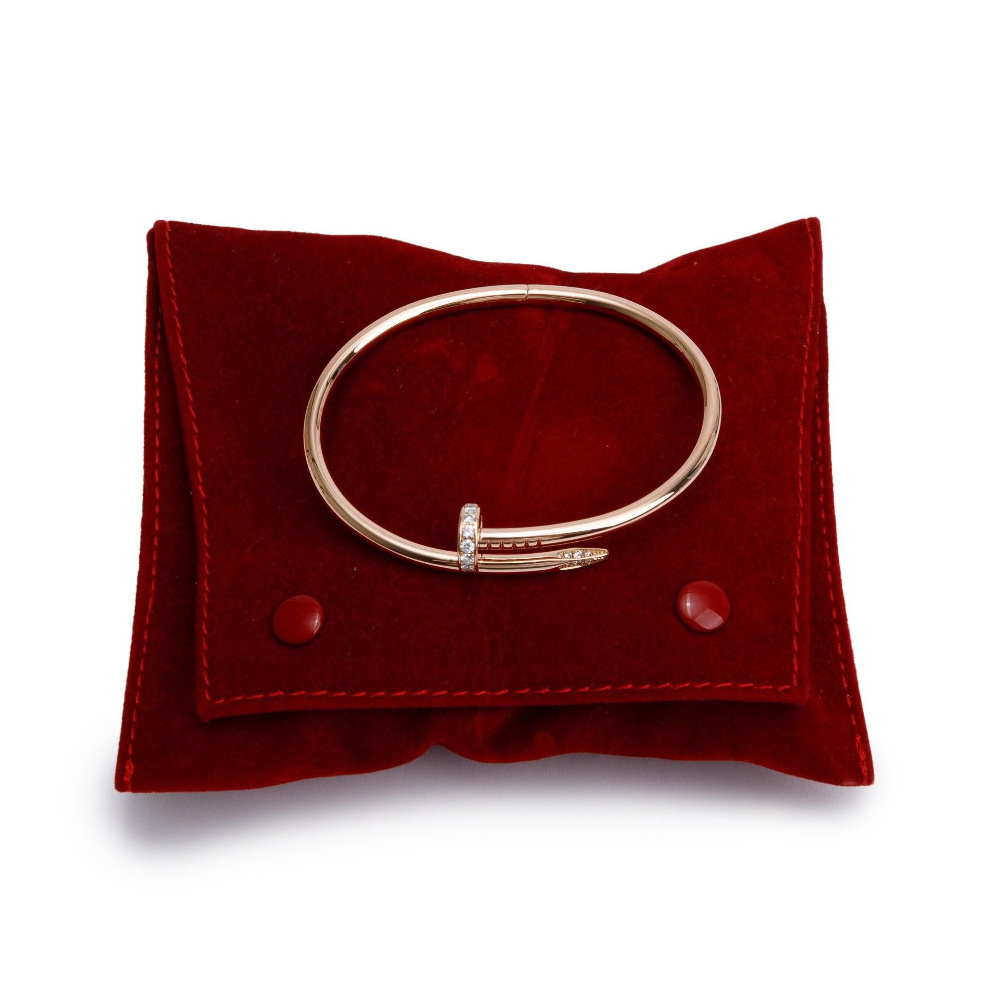 Cartier 2021 18k Rose Gold Juste Un Clou Diamond Bracelet, Size 18 w/ Pouch & Receipt