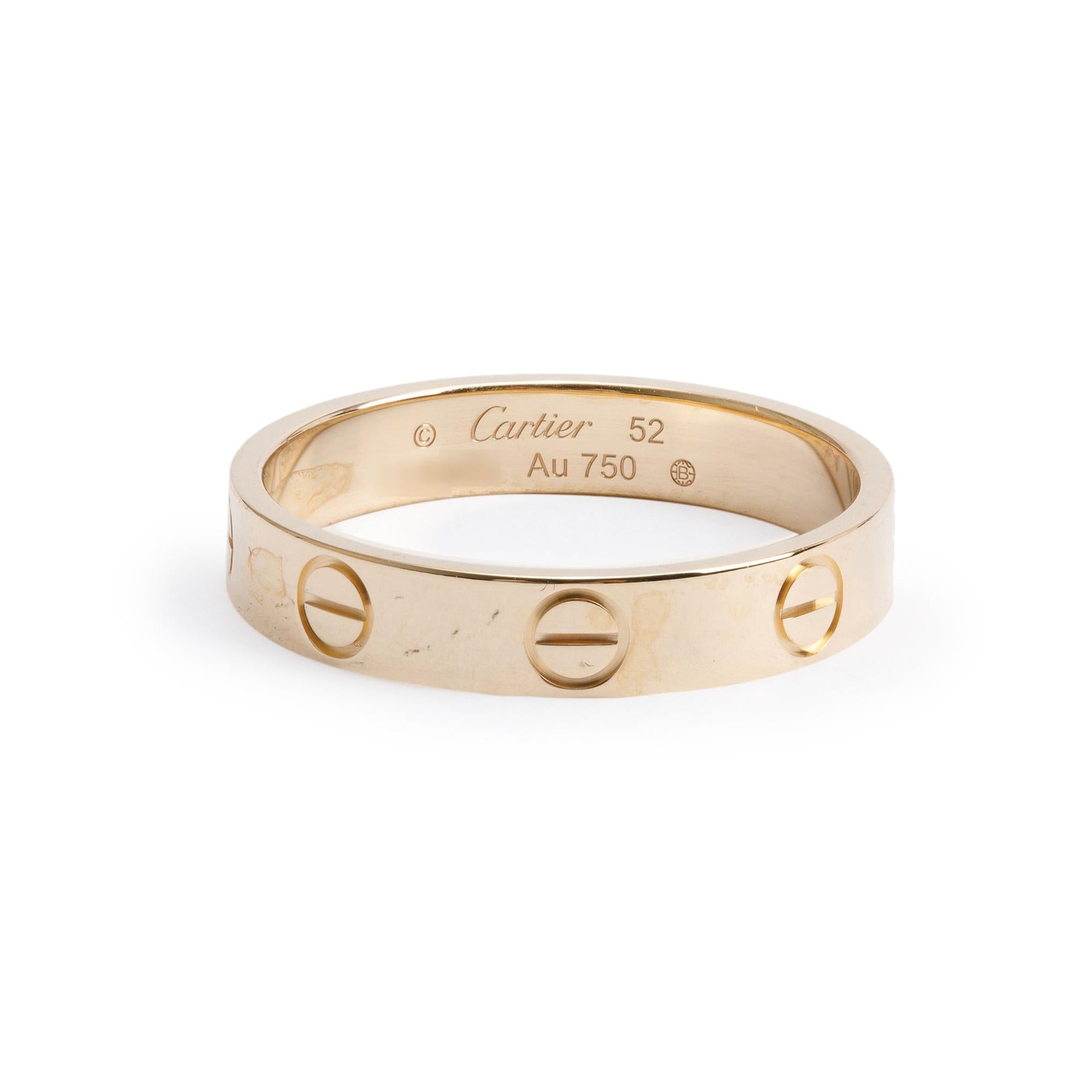 Cartier 2021 18k Yellow Gold 3.6 mm Love Wedding Band Ring, Size 52 6 w/ Box & Certificate