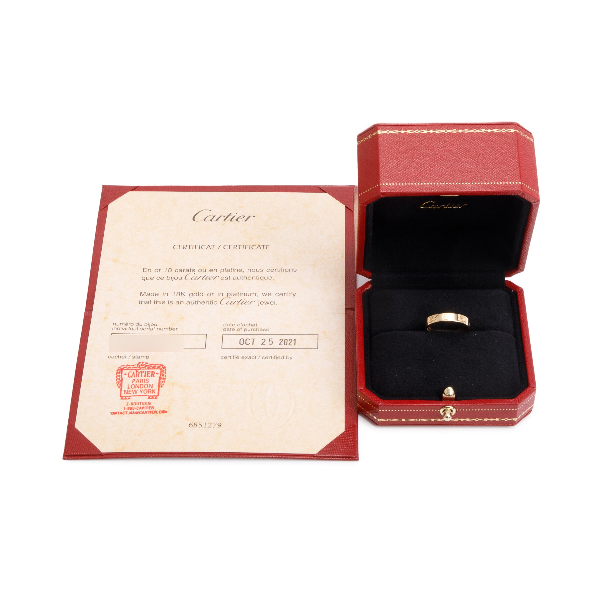 Cartier 2021 18k Yellow Gold 3.6 mm Love Wedding Band Ring, Size 53 6.5 w/ Box & Certificate