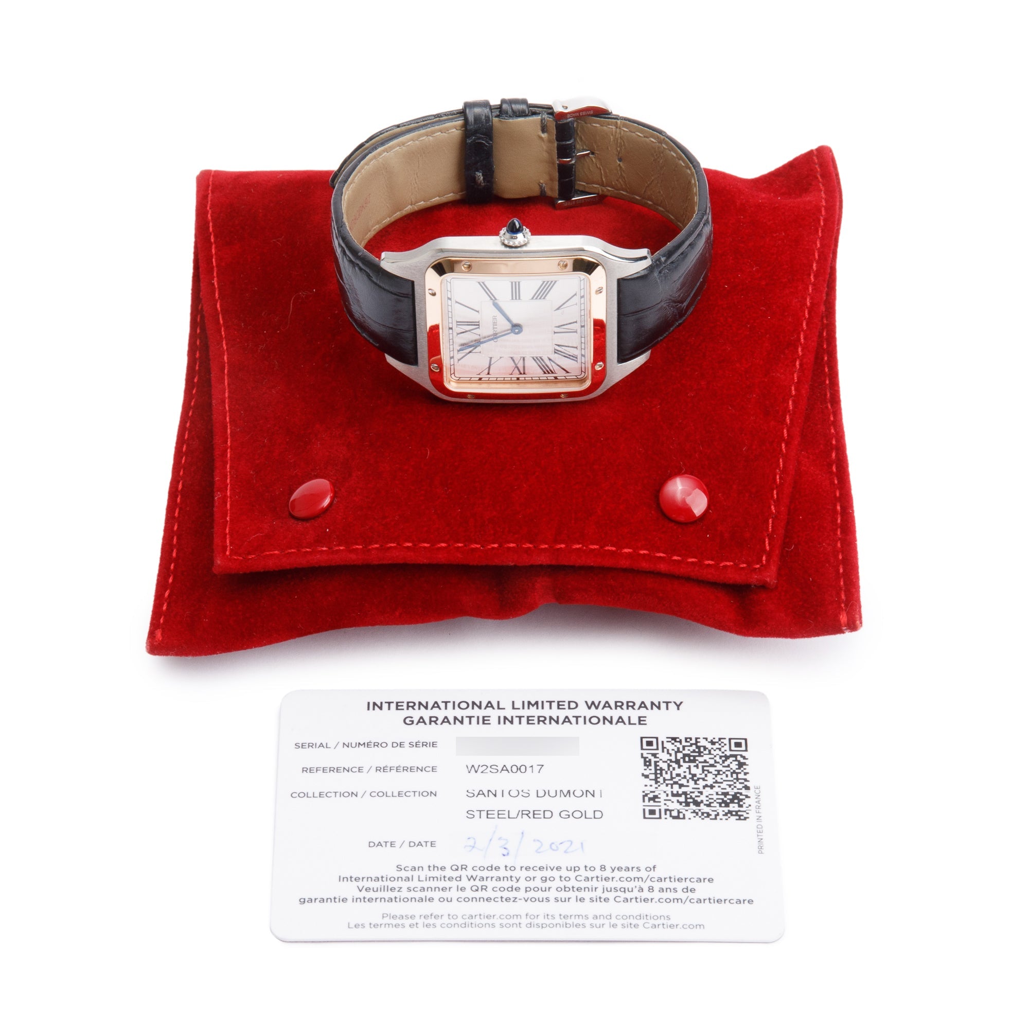 Cartier 2021 Stainless Steel & 18k Rose Gold Santos Dumont Watch, XL Model 4305 w/ Card