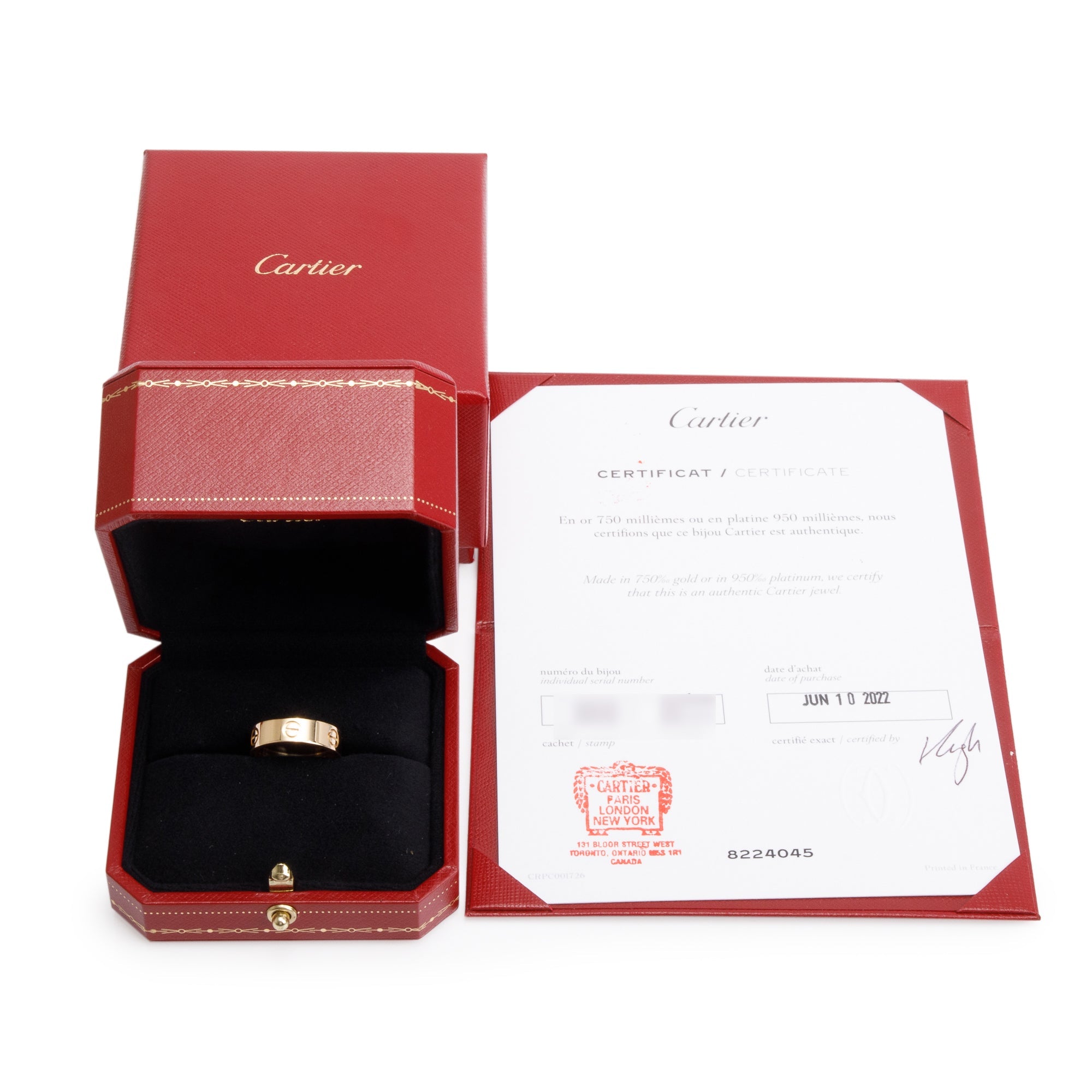 Cartier 2022 18k Yellow Gold 5.5 MM Love Ring, Size 54 7 w/ Box & Certificate