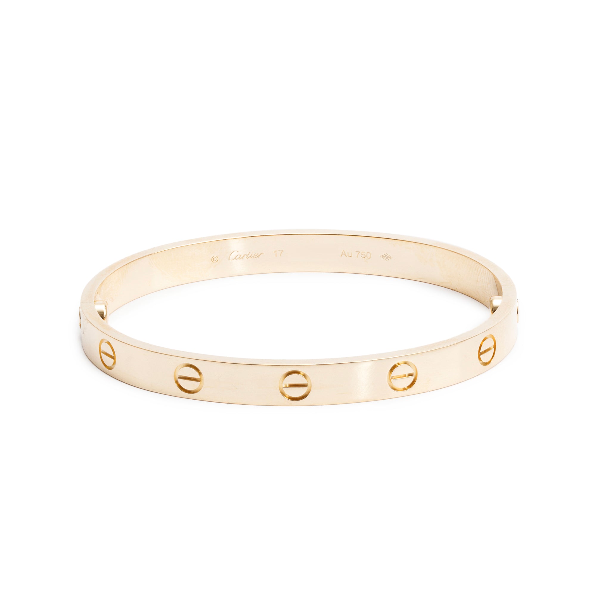 Cartier 2022 18k Yellow Gold Love Bracelet, Size 17 w/ Box, Receipt & Certificate