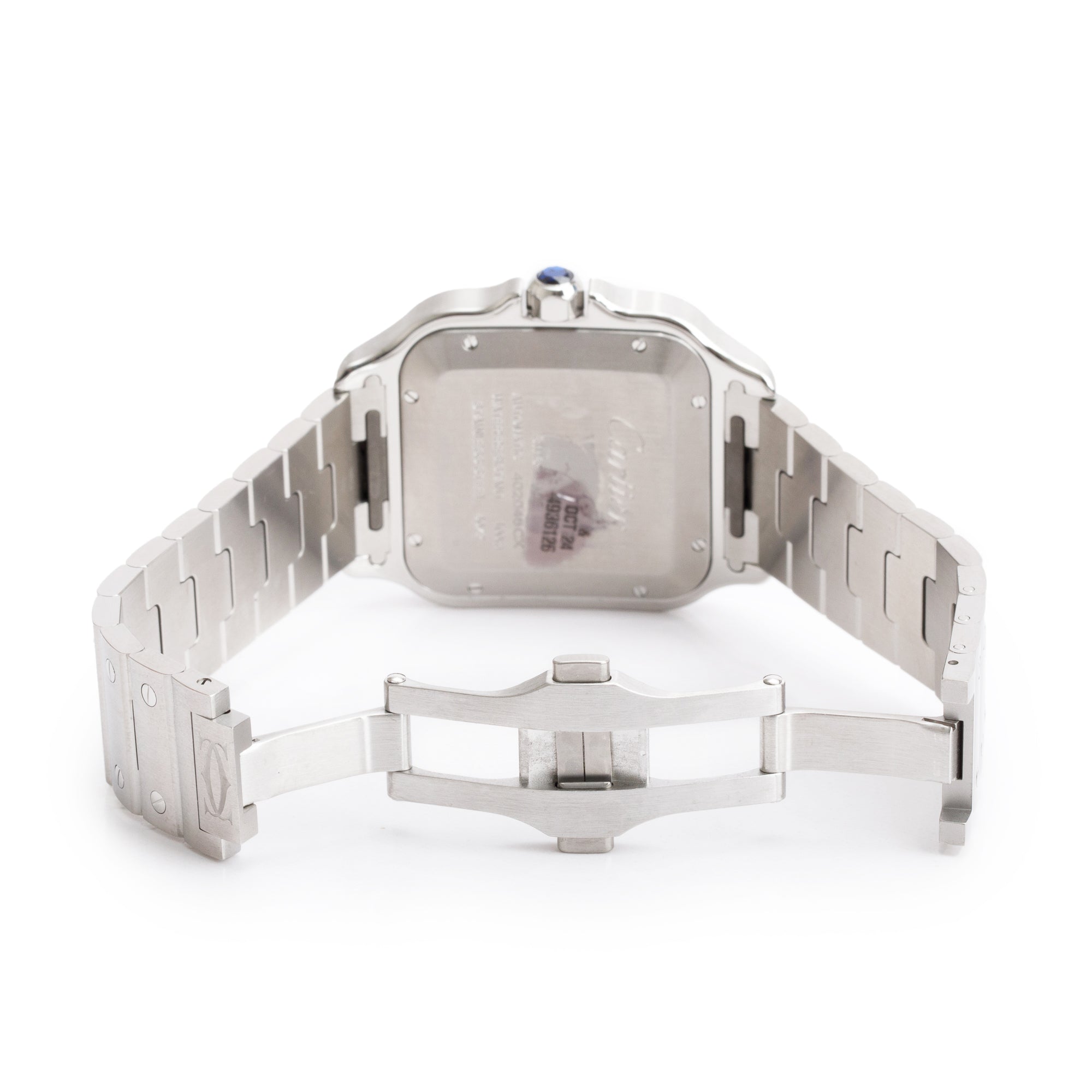 Cartier 2022 Stainless Steel Santos de Cartier Blue Dial Automatic Watch, Large Model 4072 w/ Box, Papers & Extra Strap