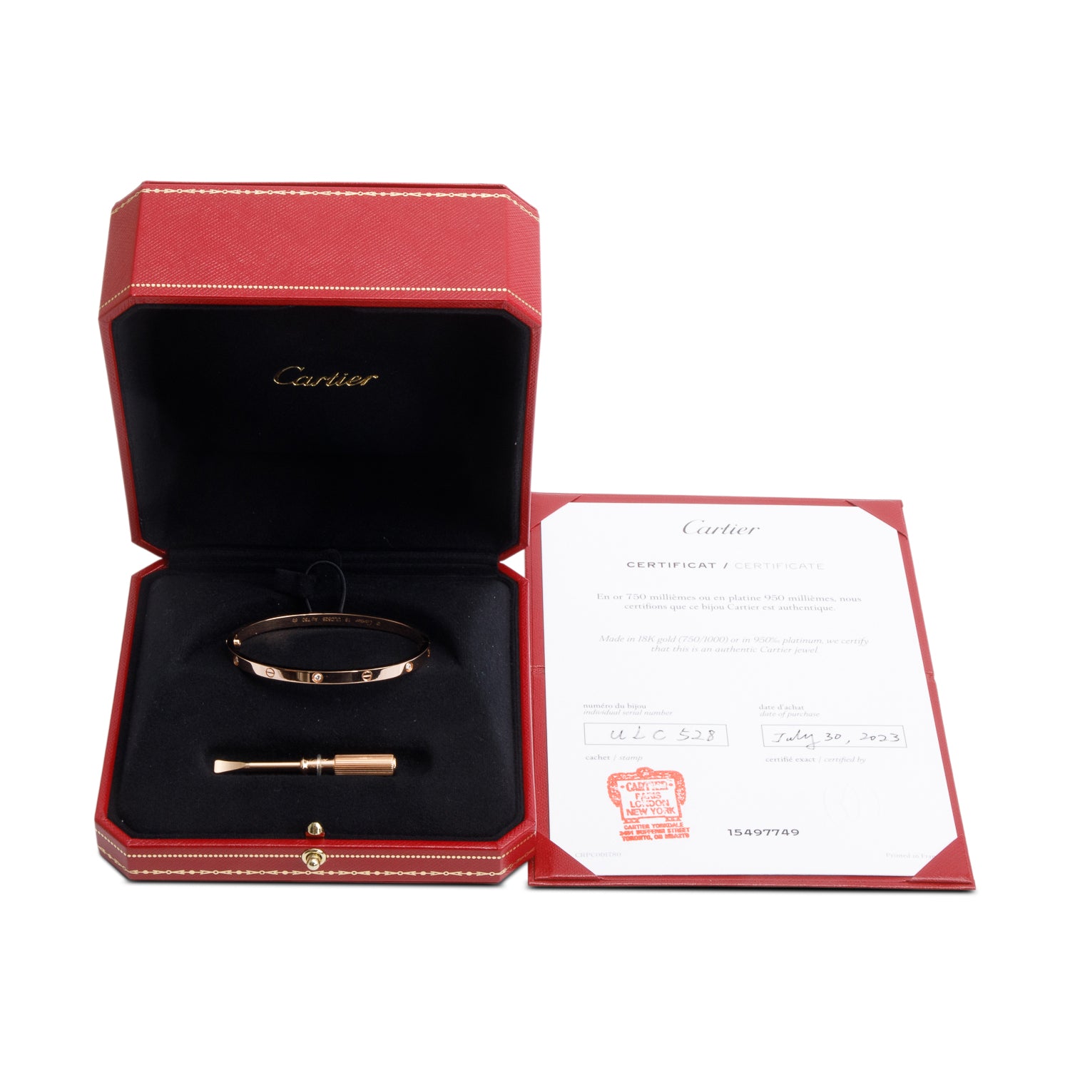 Cartier 2023 18k Rose Gold 6 Diamond Love Bracelet, Small Model, Size 16 w/ Box & Certificate