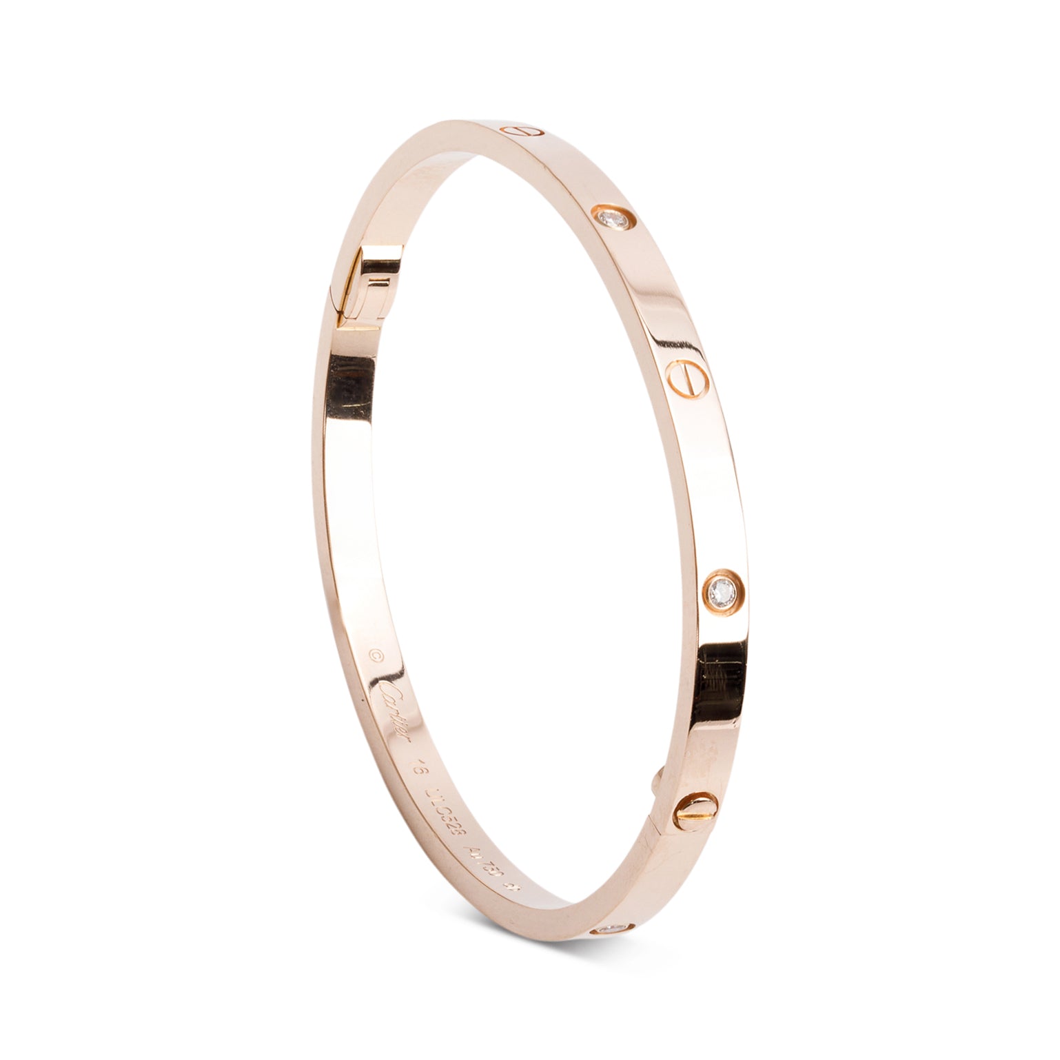 Cartier 2023 18k Rose Gold 6 Diamond Love Bracelet, Small Model, Size 16 w/ Box & Certificate