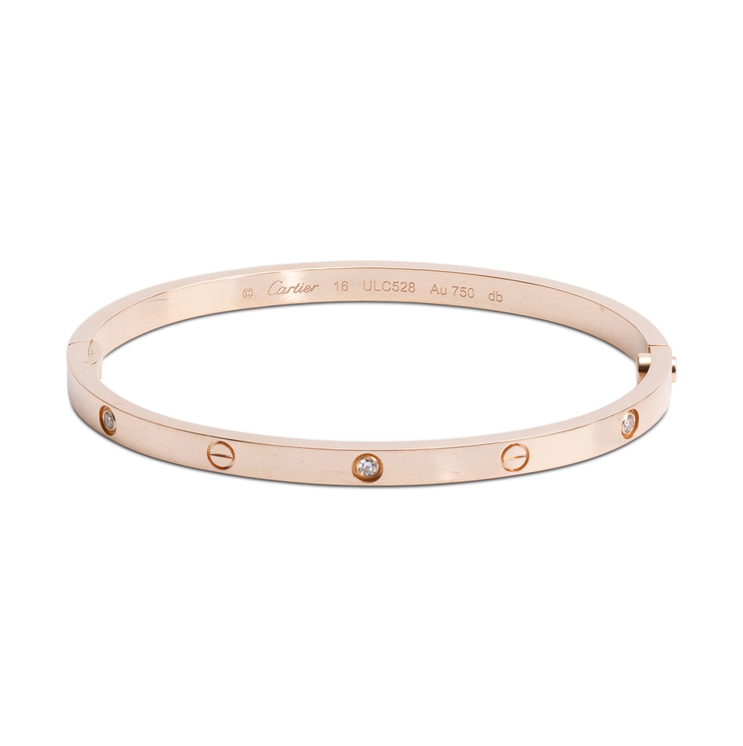 Cartier 2023 18k Rose Gold 6 Diamond Love Bracelet, Small Model, Size 16 w/ Box & Certificate