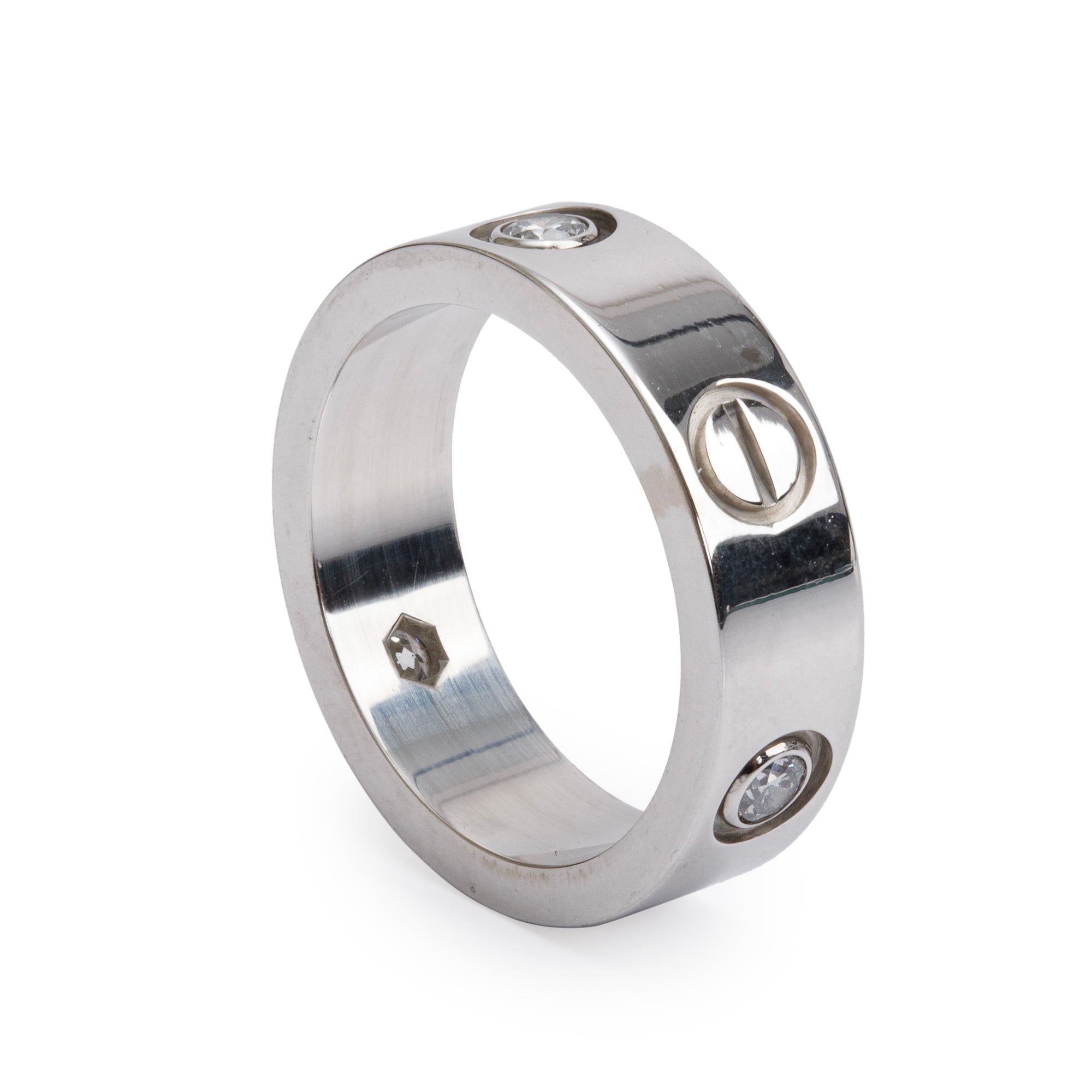 Cartier 2023 18k White Gold 3 Diamond 5.5 MM Love Ring, Size 51 5.75 w/ Certificate