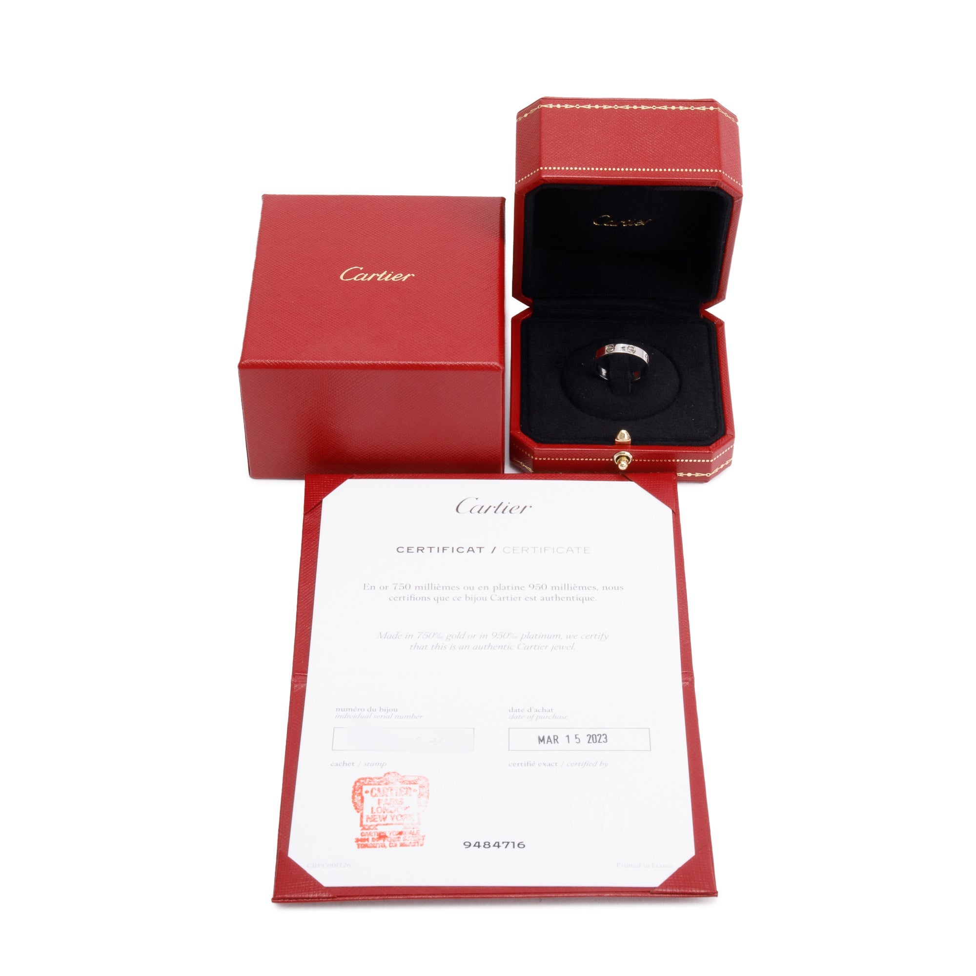 Cartier 2023 18k White Gold 3.6 MM Love Wedding Band Ring, Size 53 6.5 w/ Box & Certificate