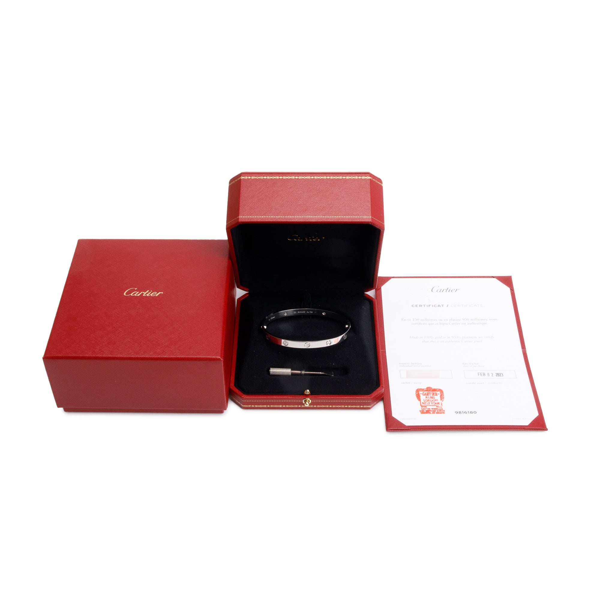 Cartier 2023 18k White Gold Love Bracelet with 4 Diamonds, Size 20 w/ Box & Certificate