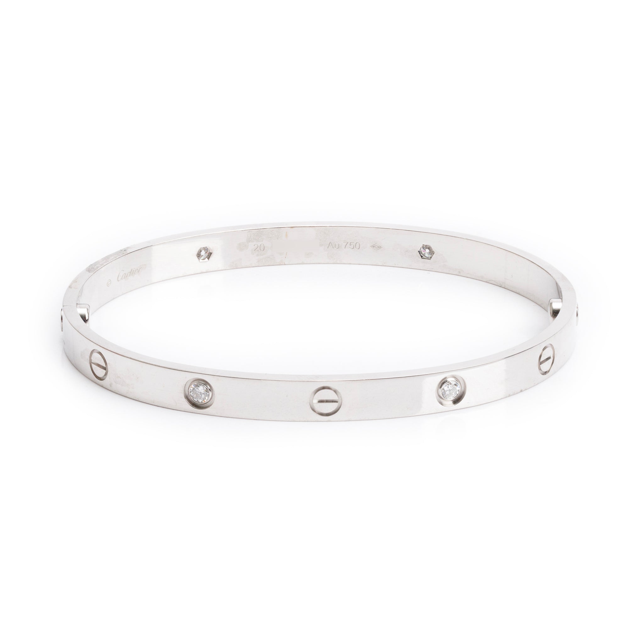 Cartier 2023 18k White Gold Love Bracelet with 4 Diamonds, Size 20 w/ Box & Certificate