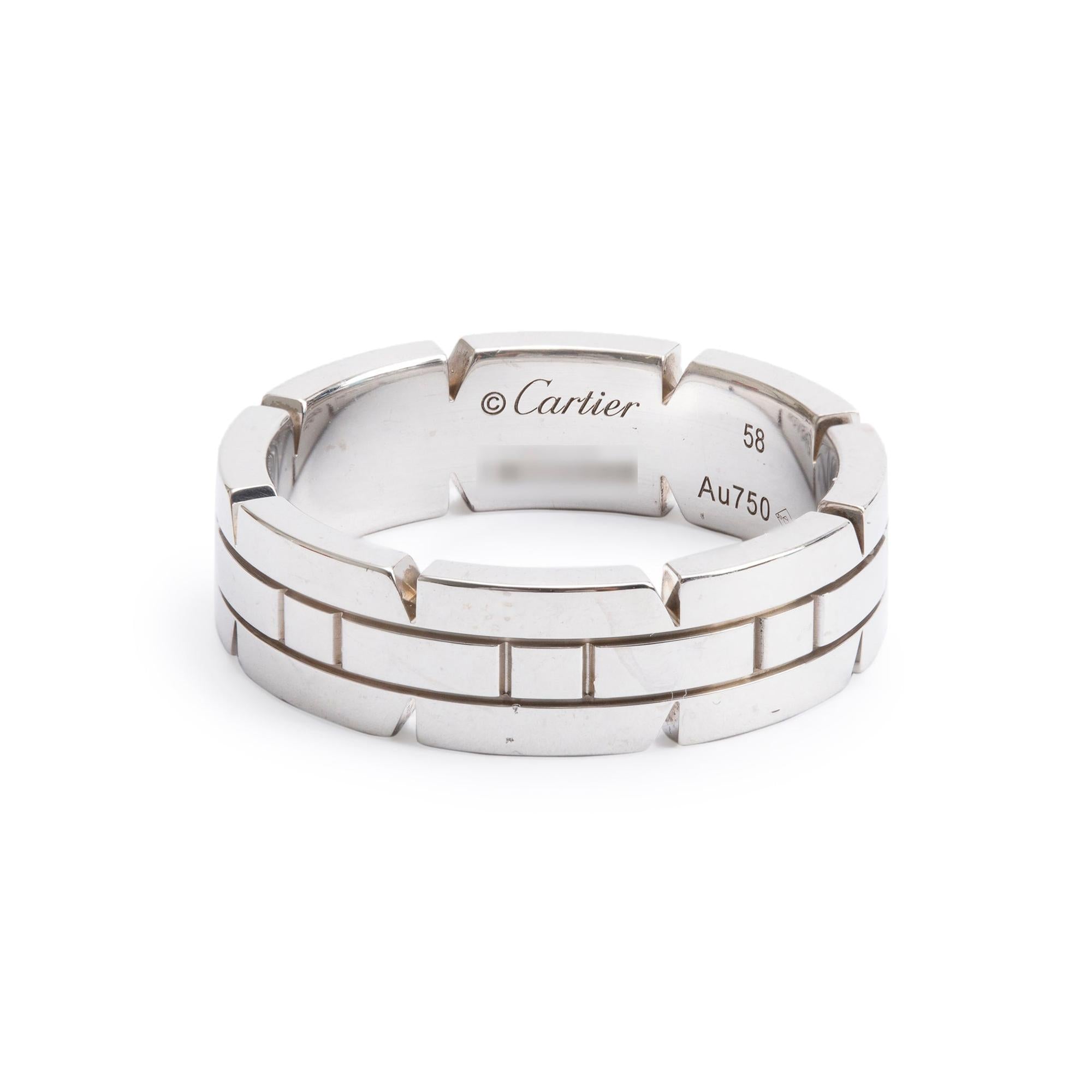 Cartier 2023 18k White Gold Tank Francaise Ring, Size 58 8.5 w/ Box, Receipt & Certificate