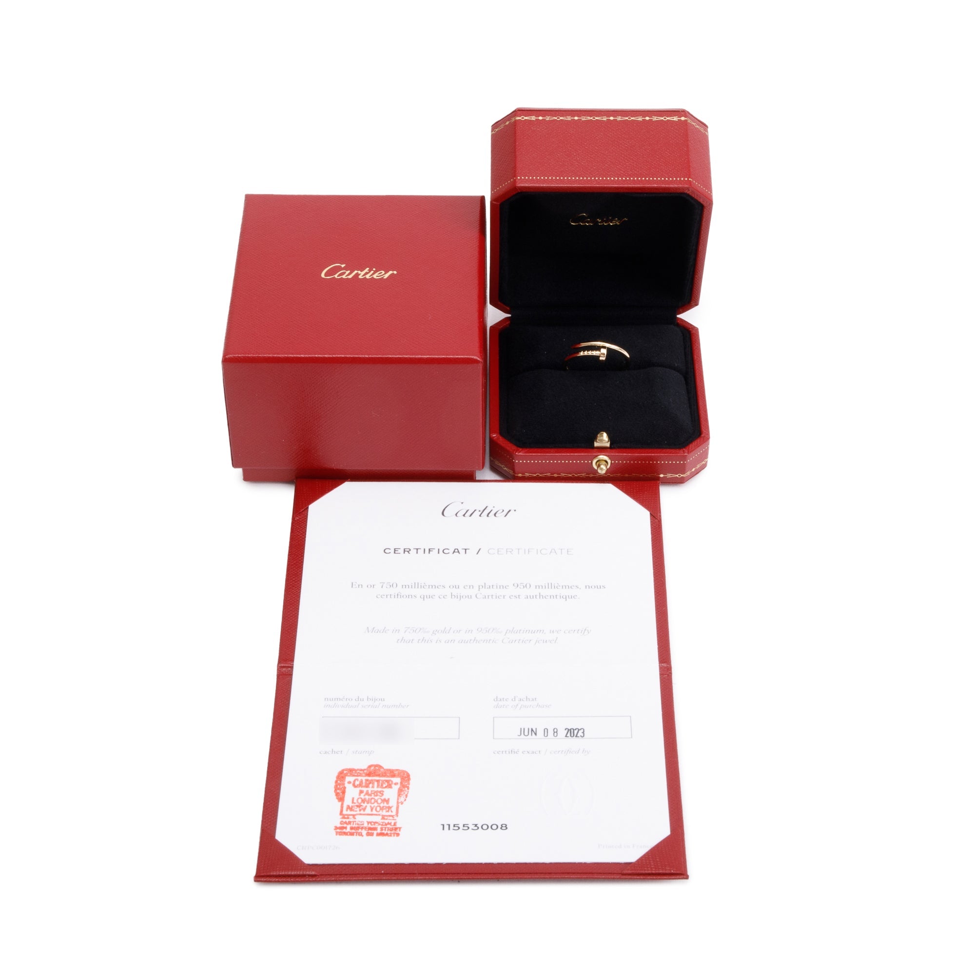 Cartier 2023 18k Yellow Gold Juste Un Clou Ring, Small Model, Size 61 9.5 w/ Box & Certificate