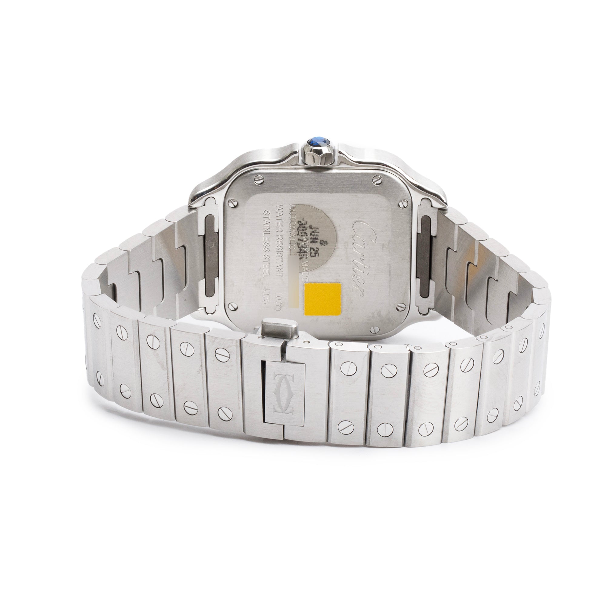 Cartier 2023 Stainless Steel Pave Diamond Bezel Santos de Cartier Automatic Watch, Medium Model 4075 w/ Box & Papers