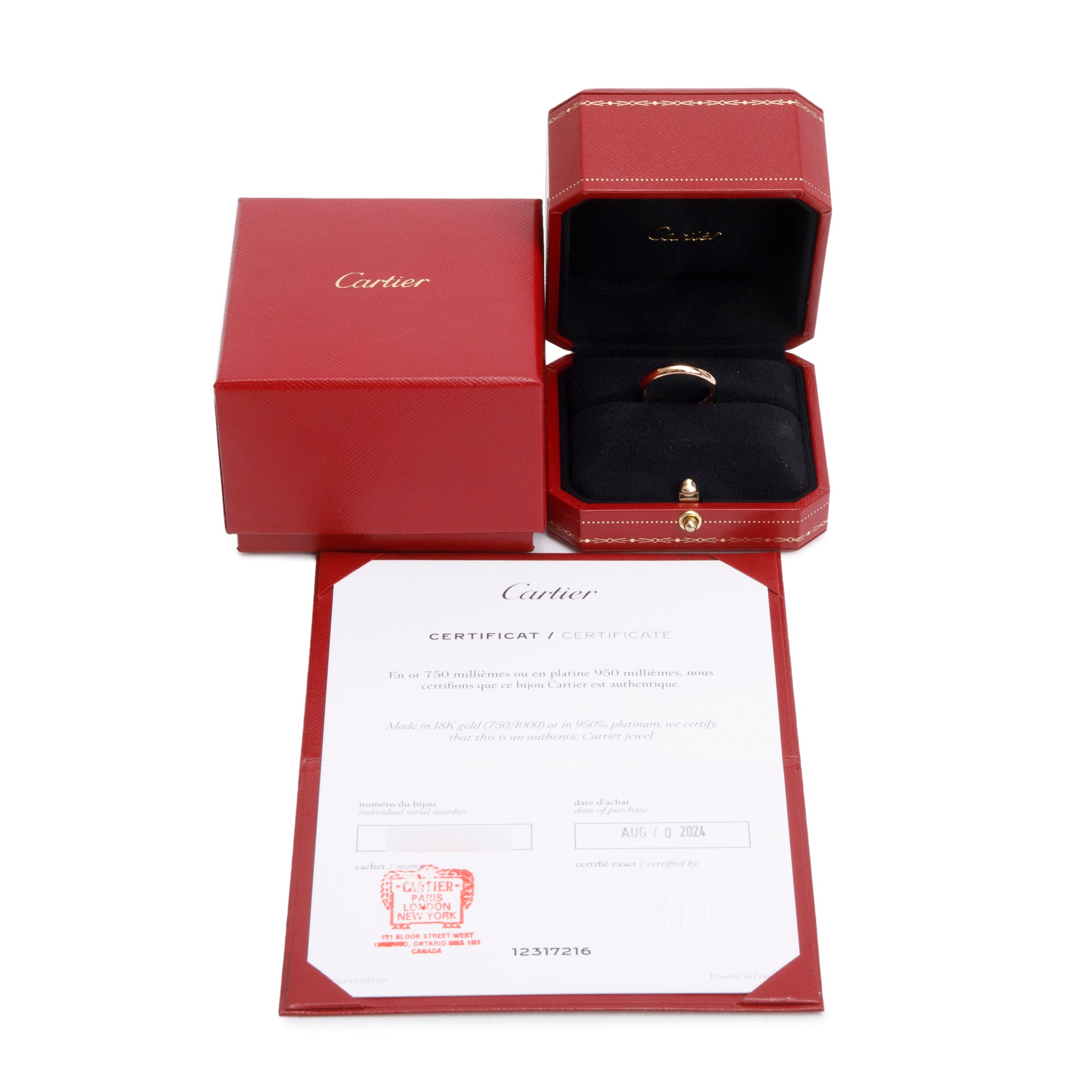 Cartier 2024 18k Rose Gold 1895 3.5 MM Wedding Band Ring, Size 56 7.5 w/ Box, Receipt & Certificate