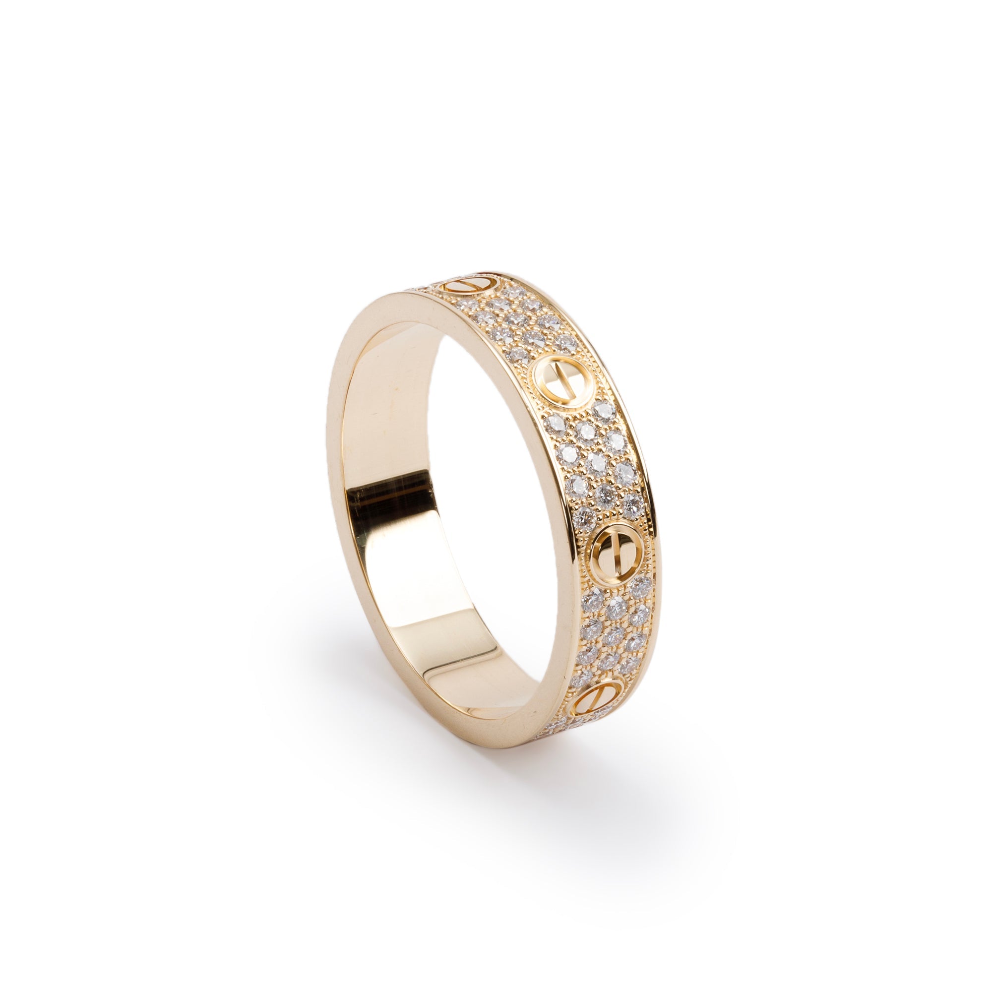 Cartier 2024 18k Yellow Gold Pave Diamond Love Wedding Band Ring, Size 57 8 w/ Box & Certificate