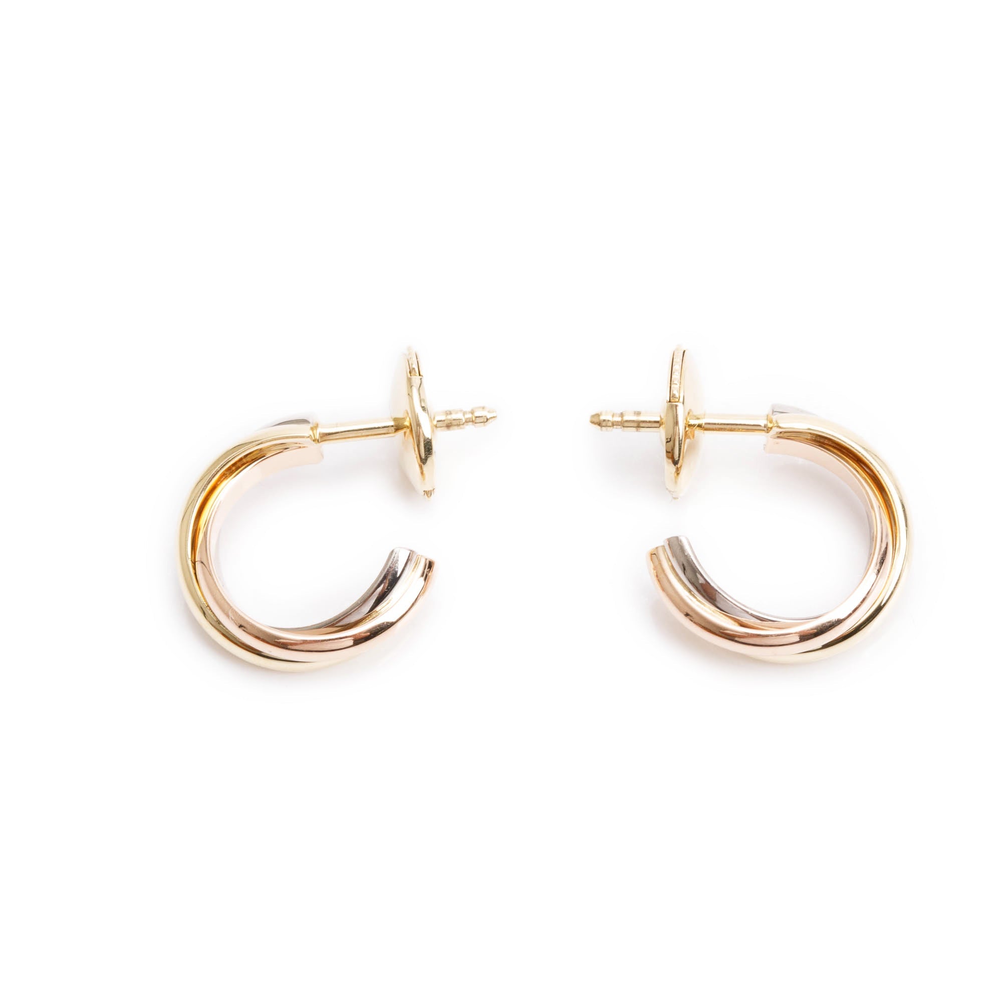 Cartier 2024 18k Yellow, White & Rose Gold Trinity Mini Hoop Earrings w/ Box & Certificate