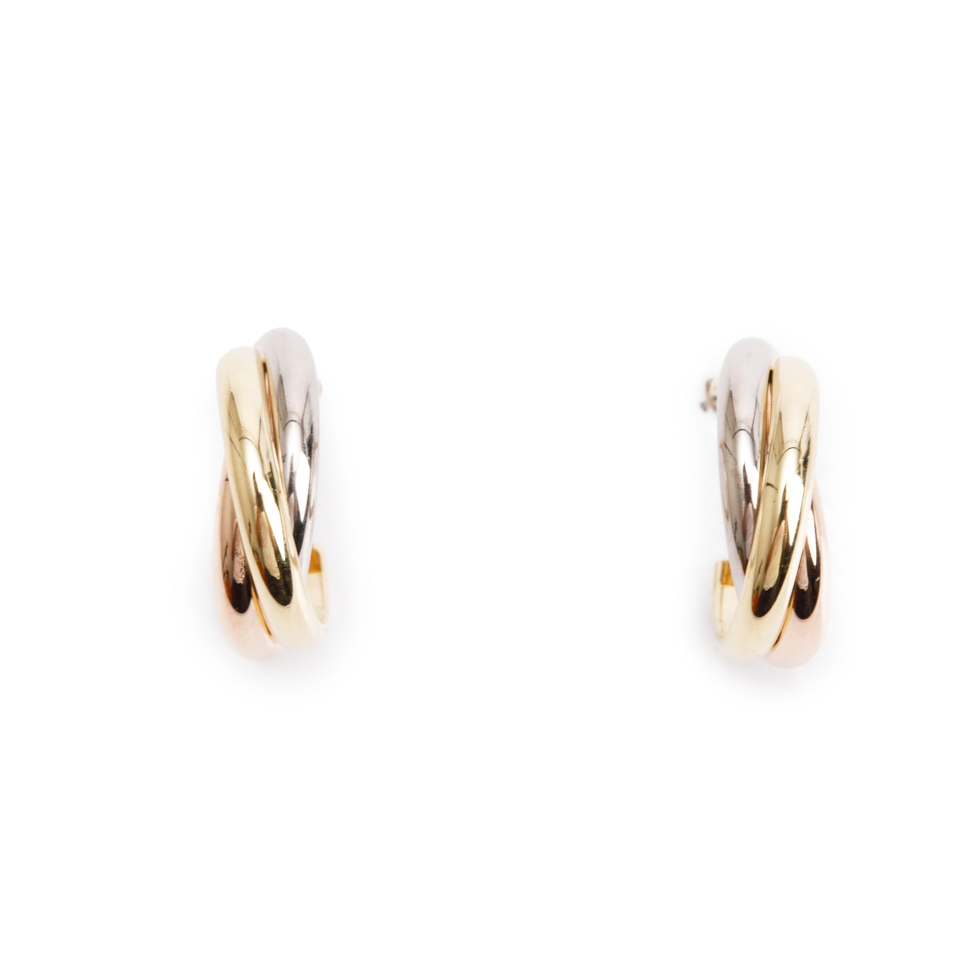 Cartier 2024 18k Yellow, White & Rose Gold Trinity Mini Hoop Earrings w/ Box & Certificate