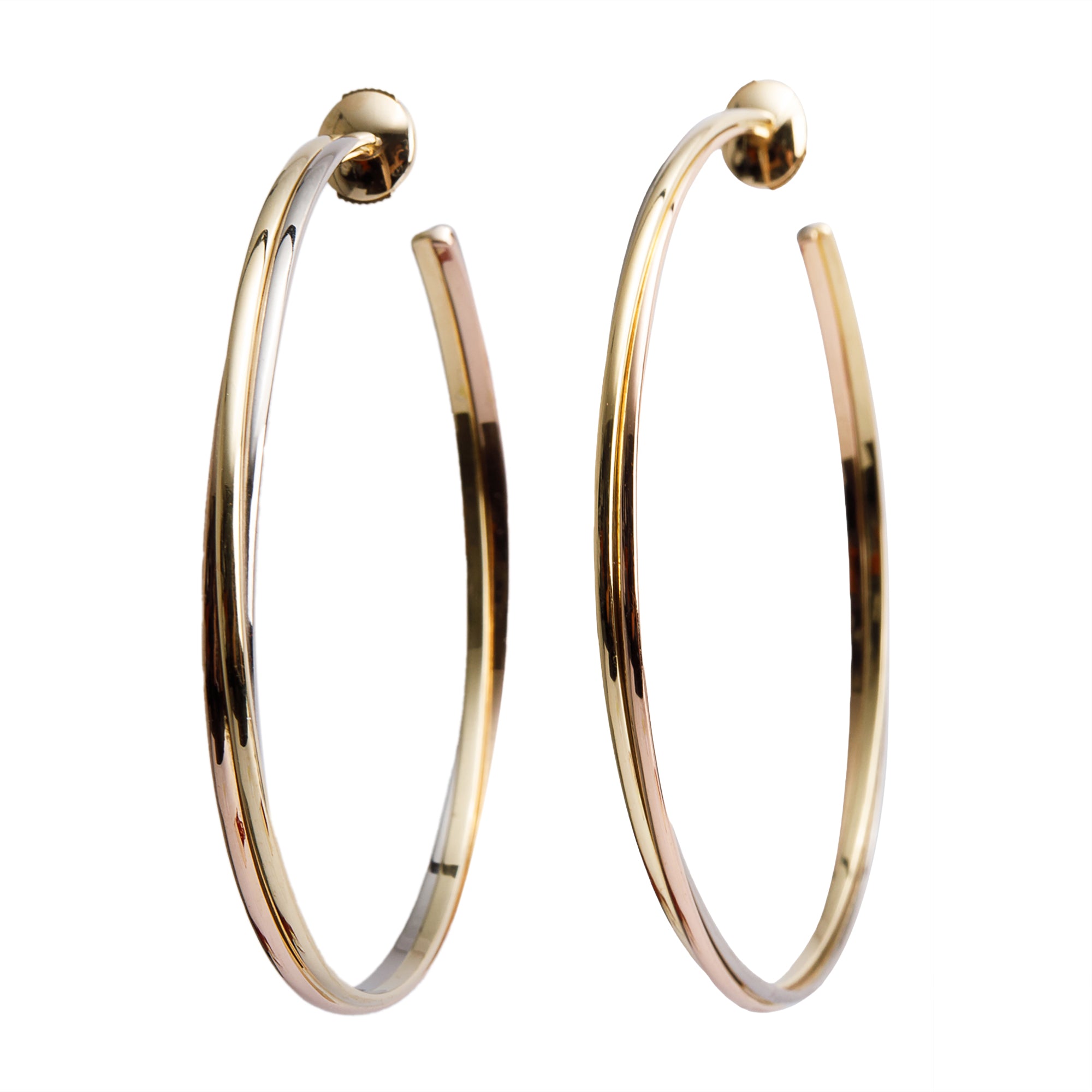 Cartier 18k Yellow, White & Rose Gold Trinity Large Hoop Earrings w/ Certificate