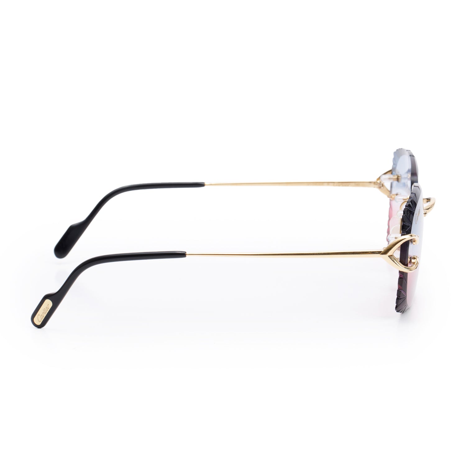 Cartier CT04160 Gold Tone Metal C de Cartier Diamond Cut Sunglasses w/ Box & Case