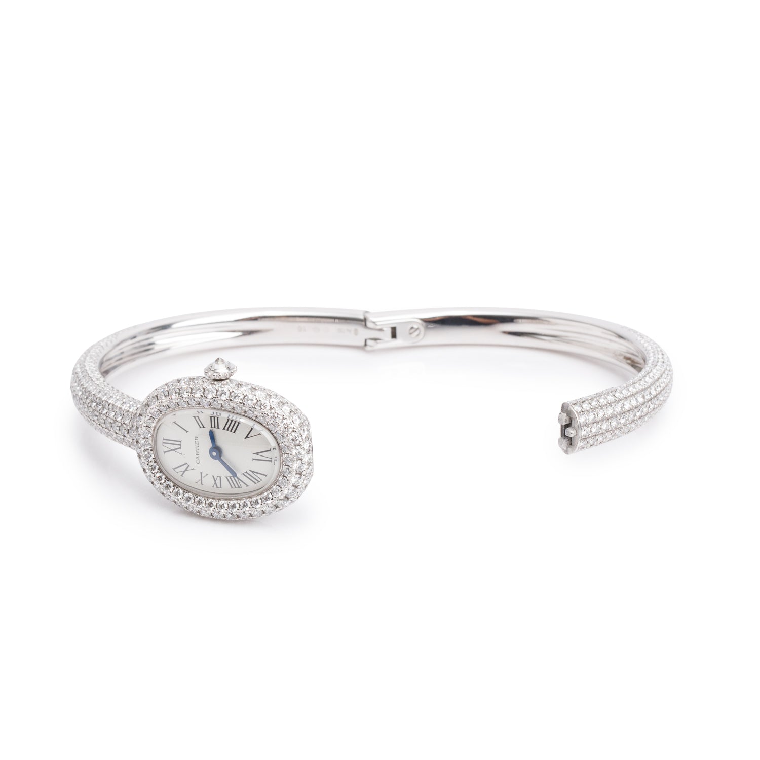 Cartier 2025 18k White Gold Paved Diamond Baignoire Quartz Watch, Mini Model 4545 w/ Box & Papers