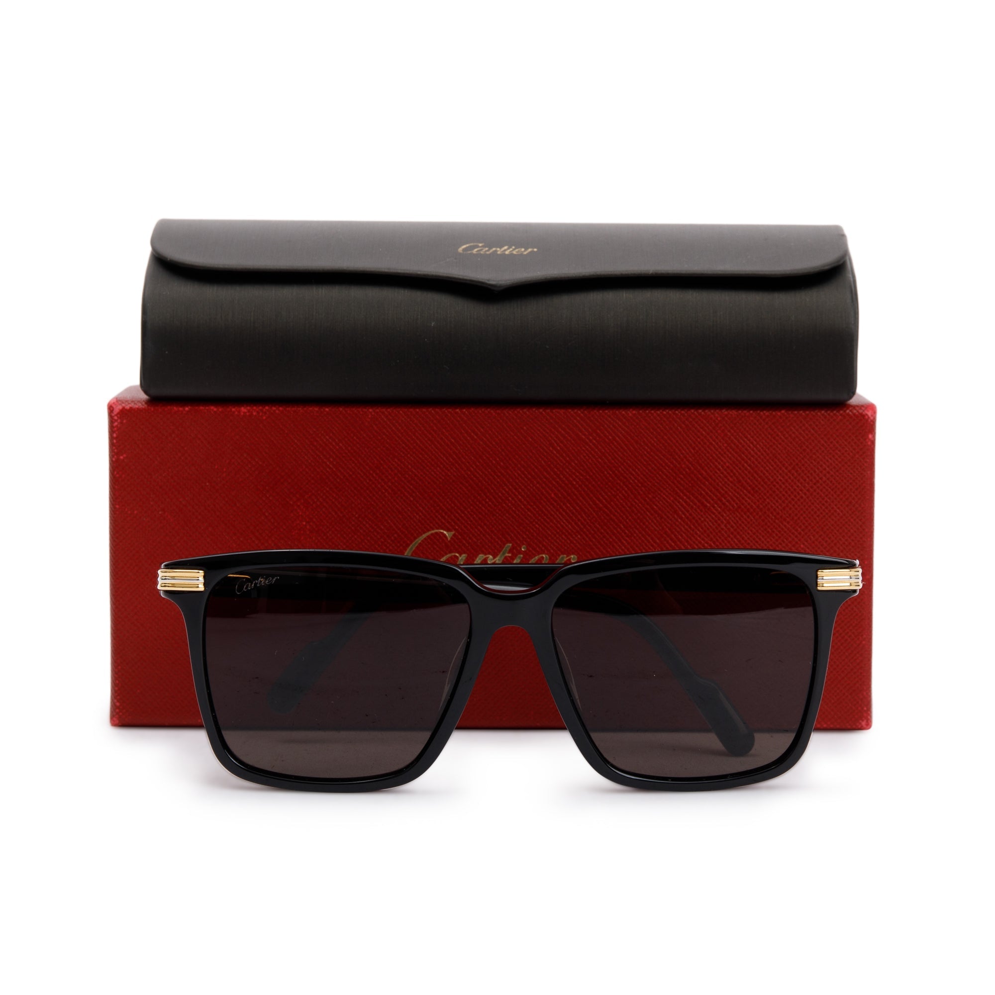 Cartier Black Acetate CT0220SA Trinity Square Sunglasses w/ Box & Case