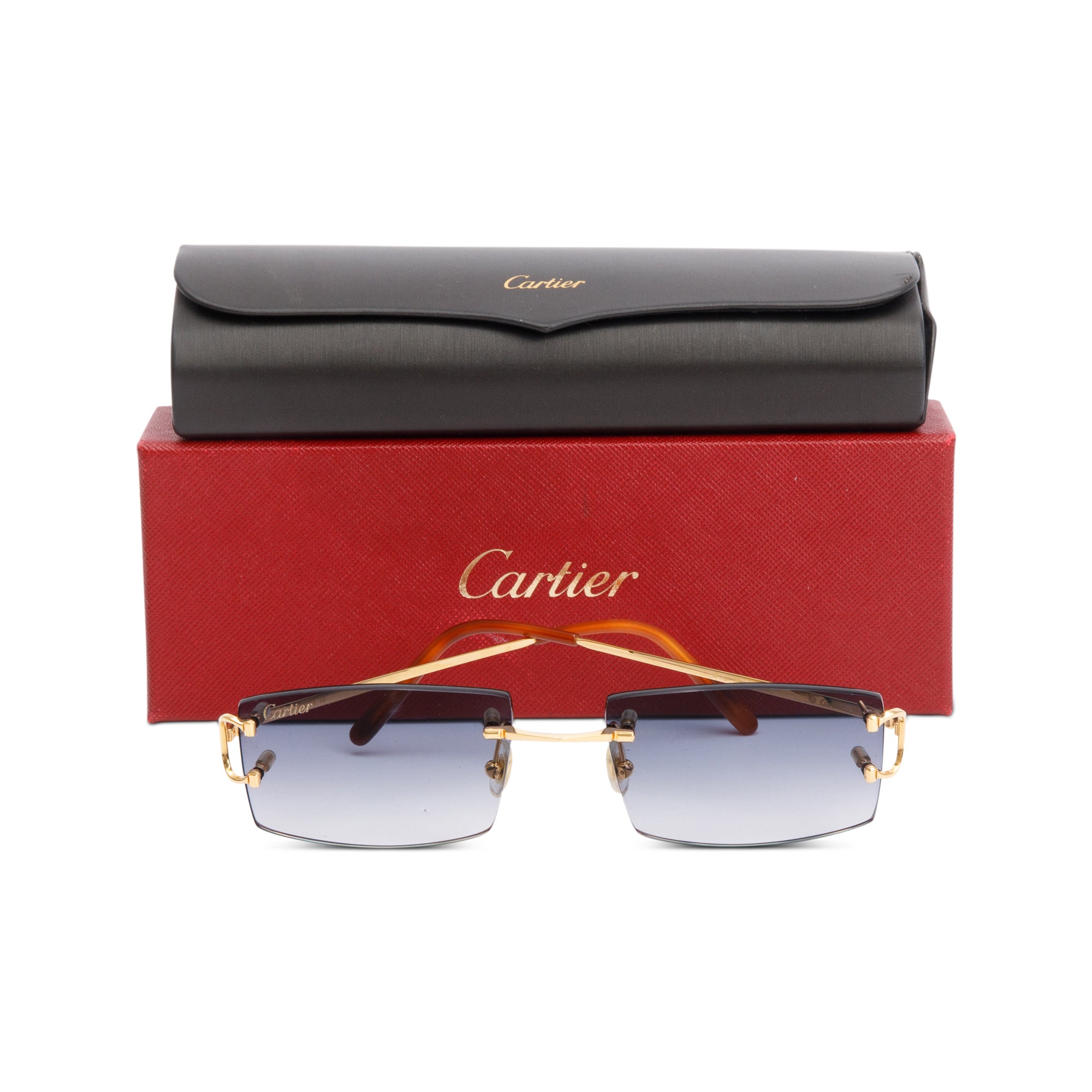 Cartier CT00920 Gold Tone Metal Rimless C De Cartier Sunglasses w/ Box & Case