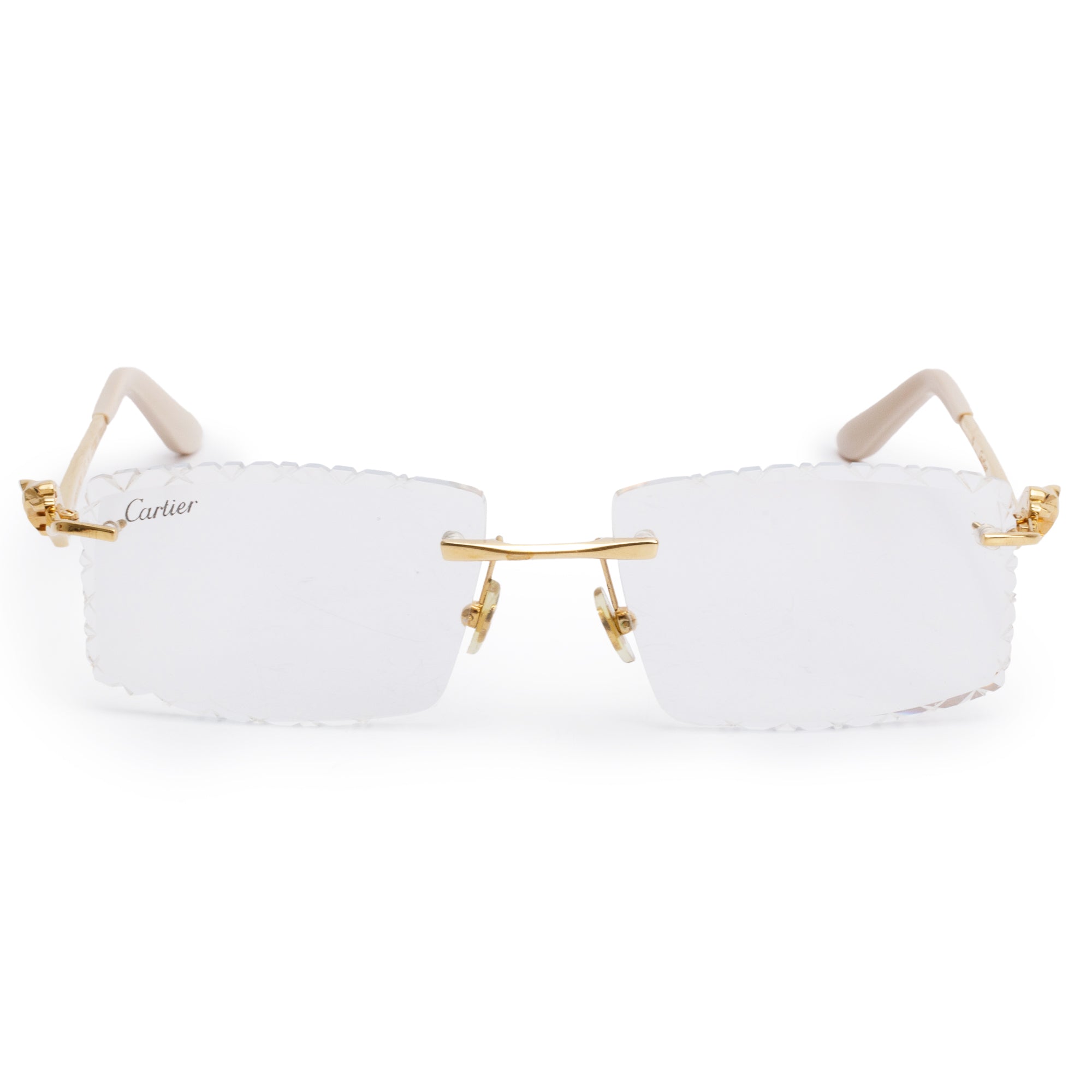 Cartier CT0120O Gold-Tone Rimless Diamond Cut Sunglasses w/ Box