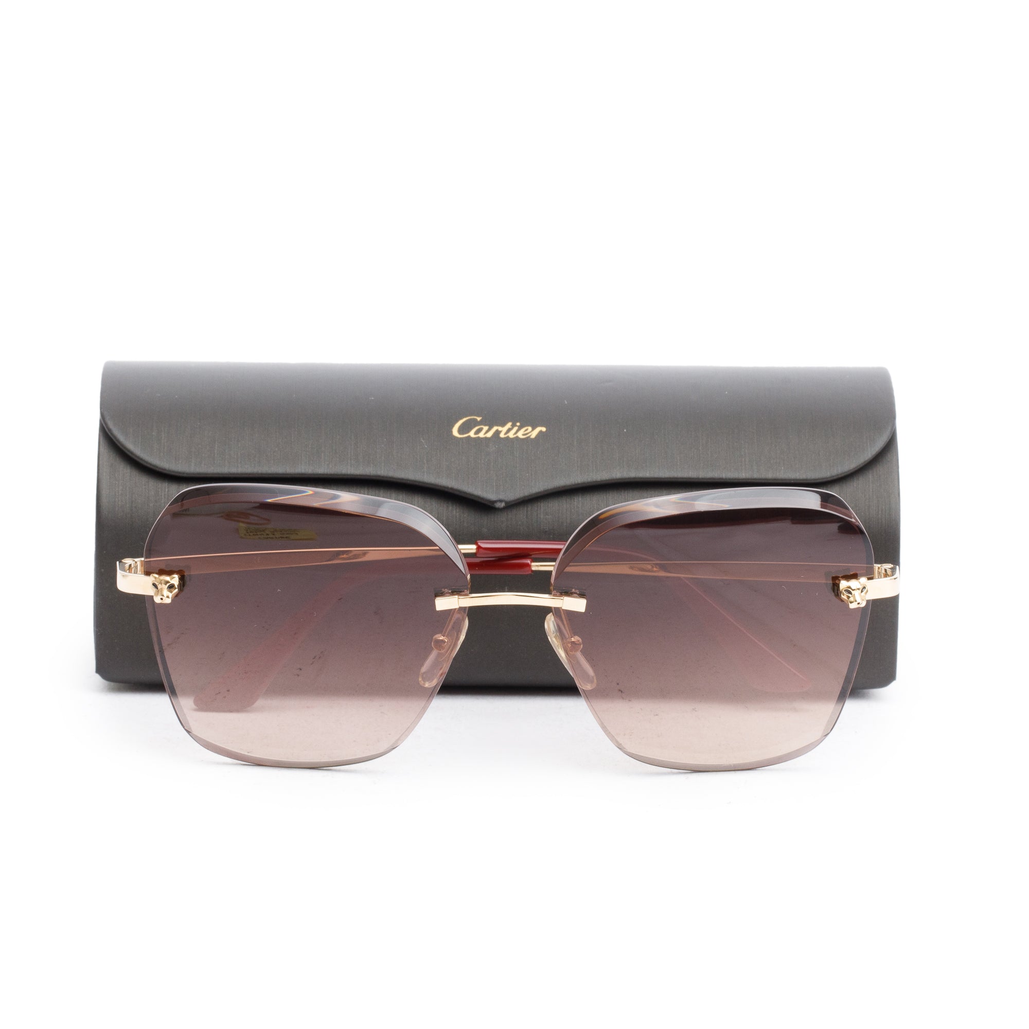 Cartier CT0147S Gold-Plated Metal Burgundy Acentate Panthere De Cartier Sunglasses w/ Case