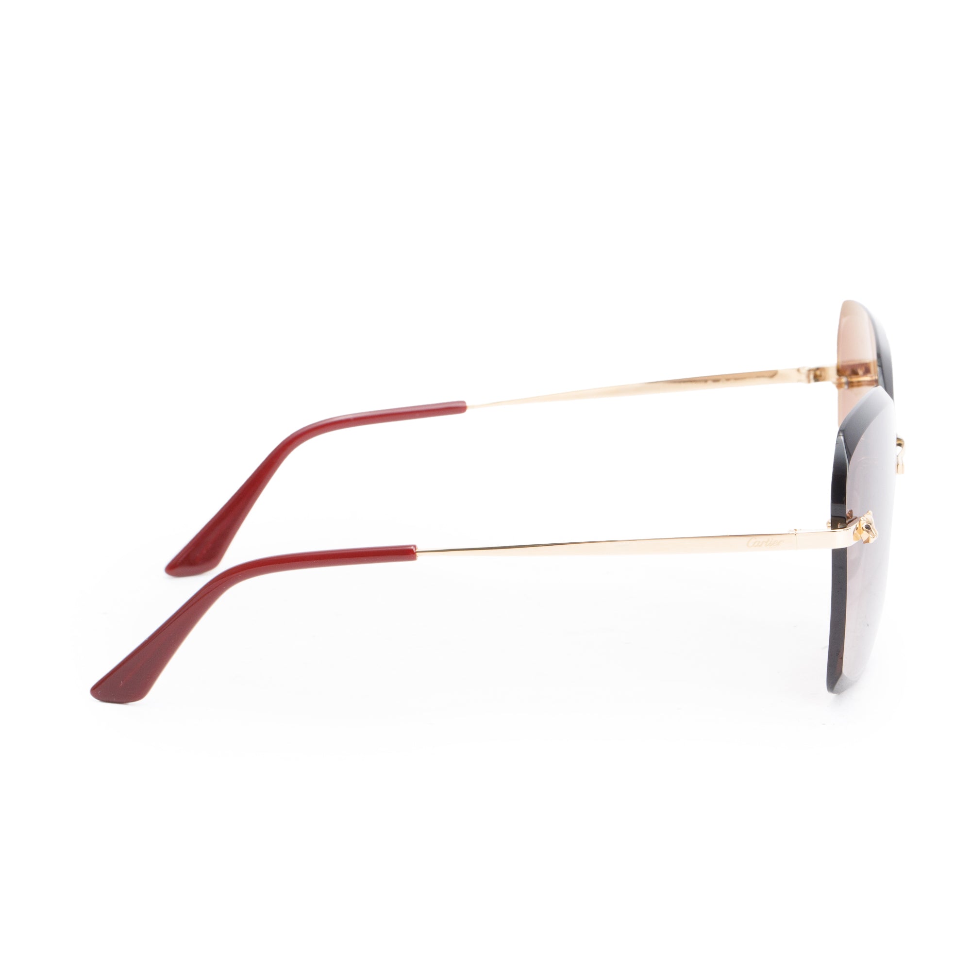 Cartier CT0147S Gold-Plated Metal Burgundy Acentate Panthere De Cartier Sunglasses w/ Case