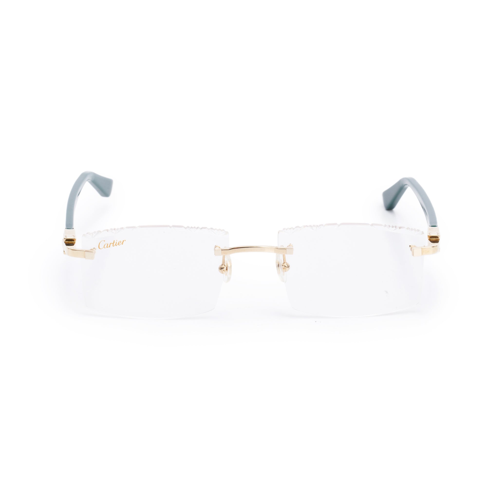 Cartier CT02870 Green Acetate Rimless Diamond Cut C De Cartier Eyeglasses w/ Box & Case