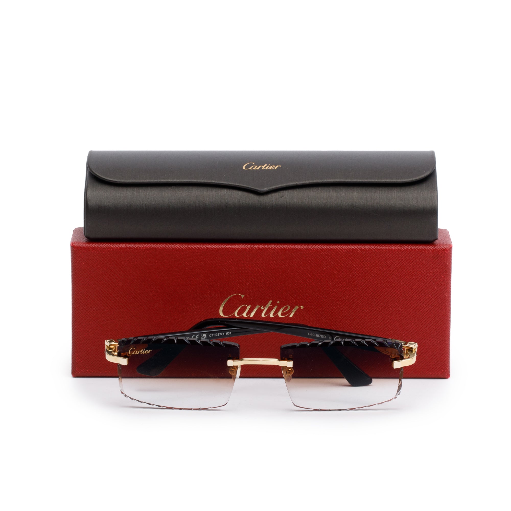 Cartier Ct0010 Rimless Cartier CT02870 Rimless Diamond Cut C De Cartier Sunglasses w/ Box & C ...